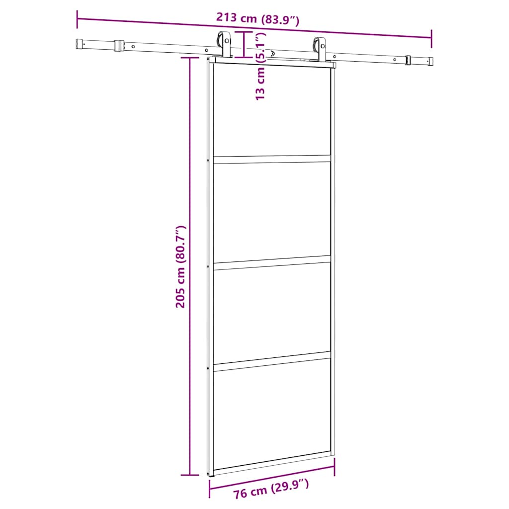 Liukuovi Laitteistosarjalla Musta 76X205 Cm Karkaistu Lasi