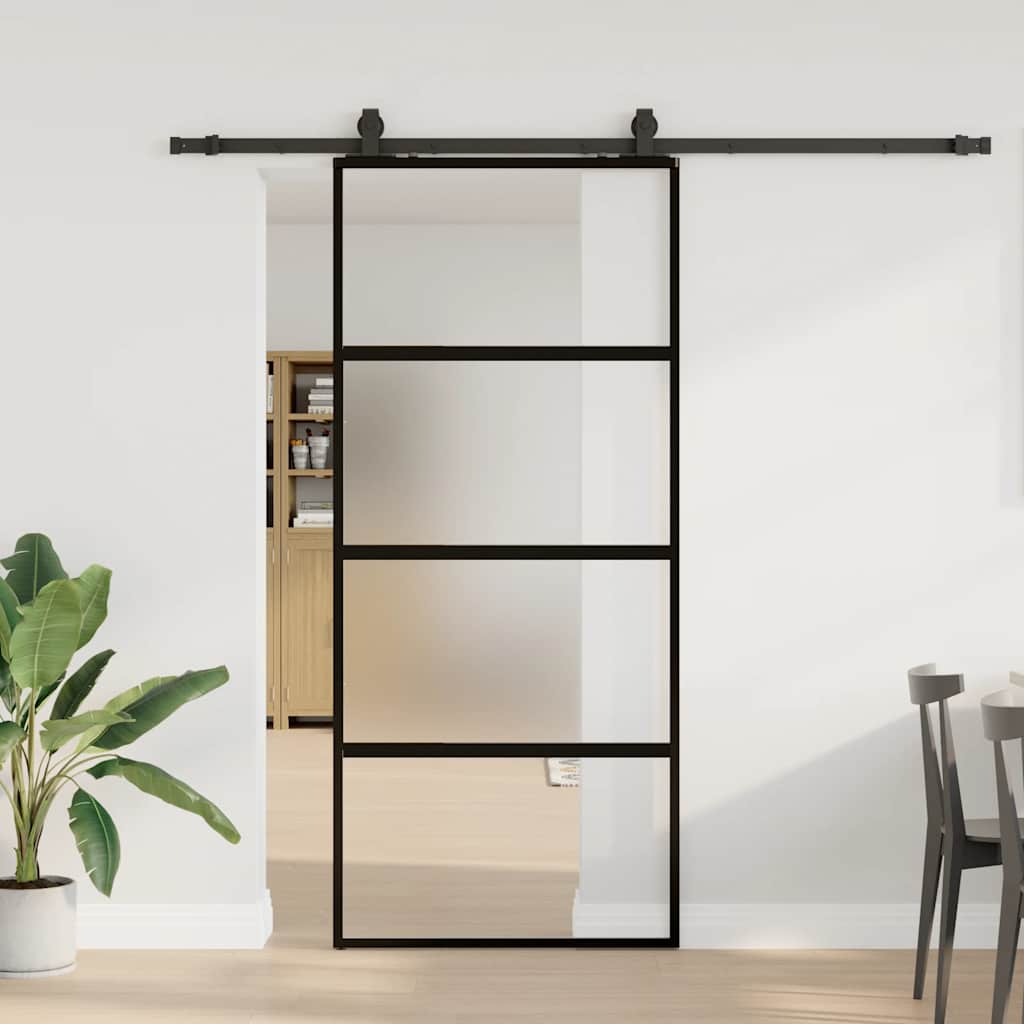 Liukuovi Laitteistosarjalla Musta 76X205 Cm Karkaistu Lasi
