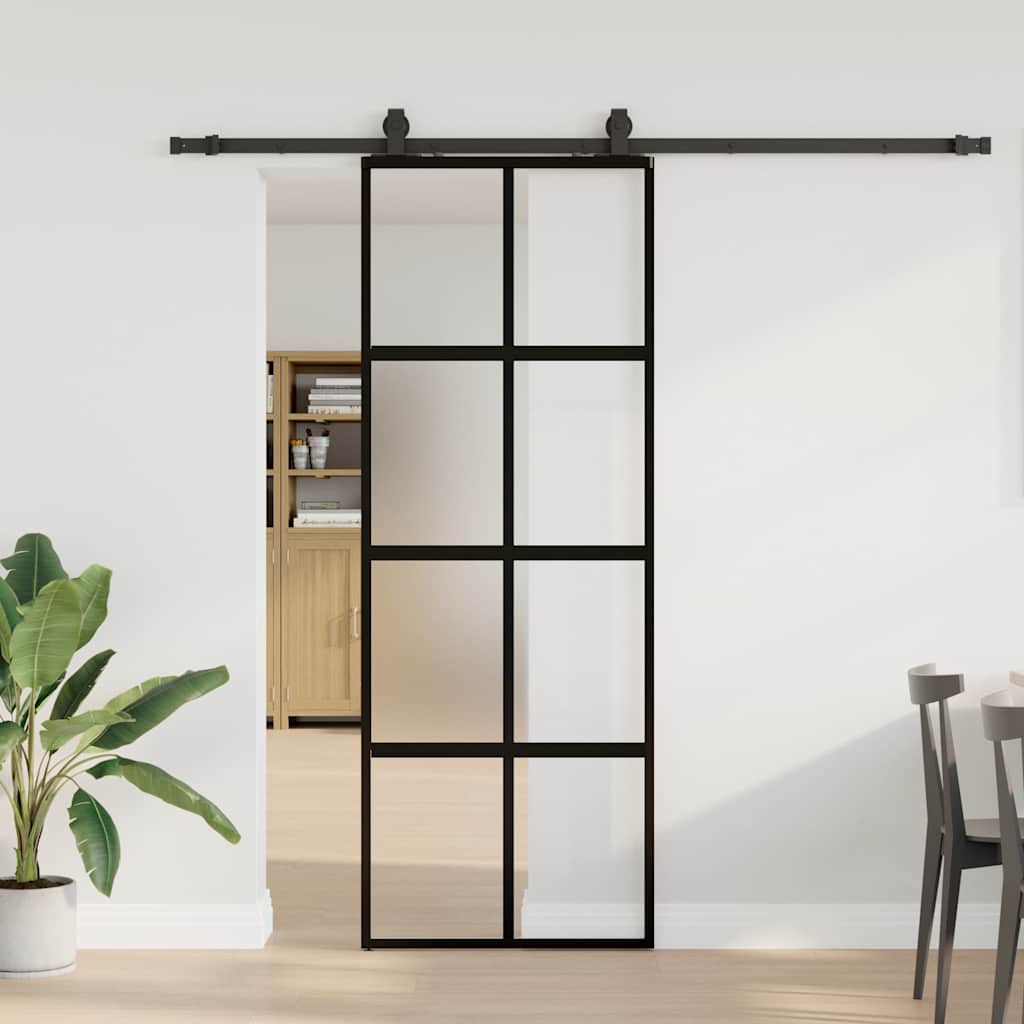 Liukuovi Laitteistosarjalla Musta 76X205 Cm Karkaistu Lasi