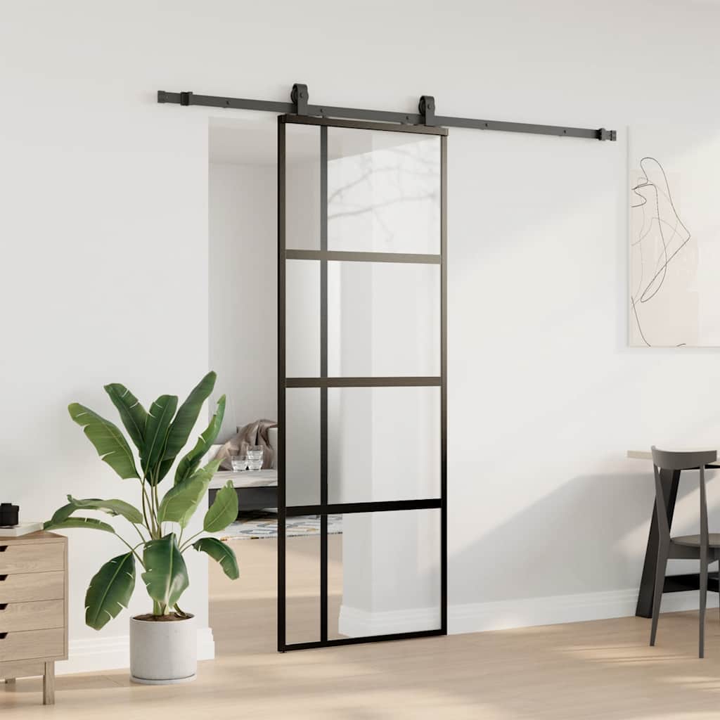 Liukuovi Laitteistosarjalla Musta 76X205 Cm Karkaistu Lasi