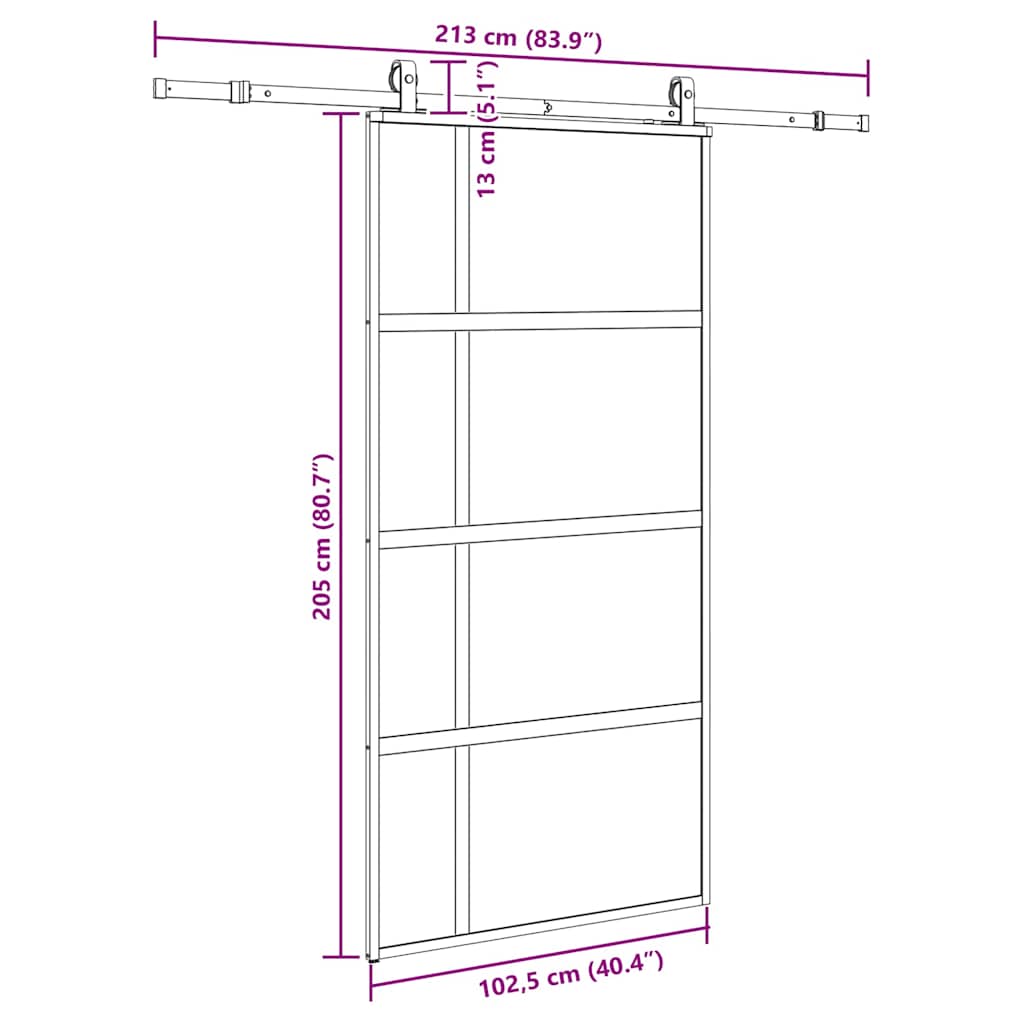 Liukuovi Laitteistosarjalla Musta 102,5X205 Cm Karkaistu Lasi