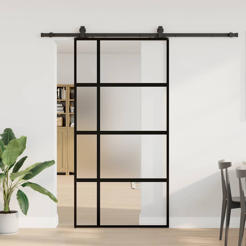 Liukuovi Laitteistosarjalla Musta 102,5X205 Cm Karkaistu Lasi