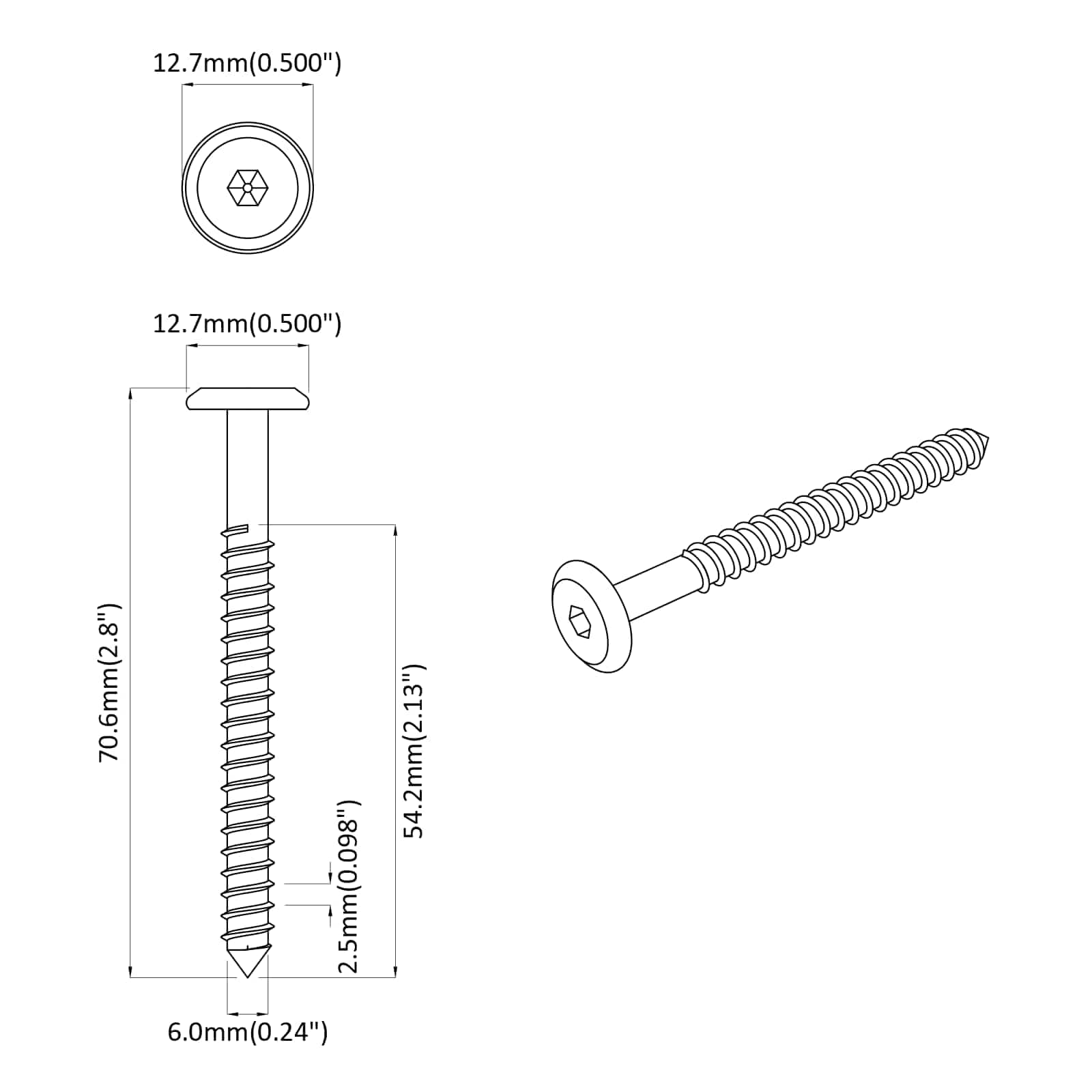 Puuruuvit 2 Pcs Hopea M6 X 70 Mm Teräs