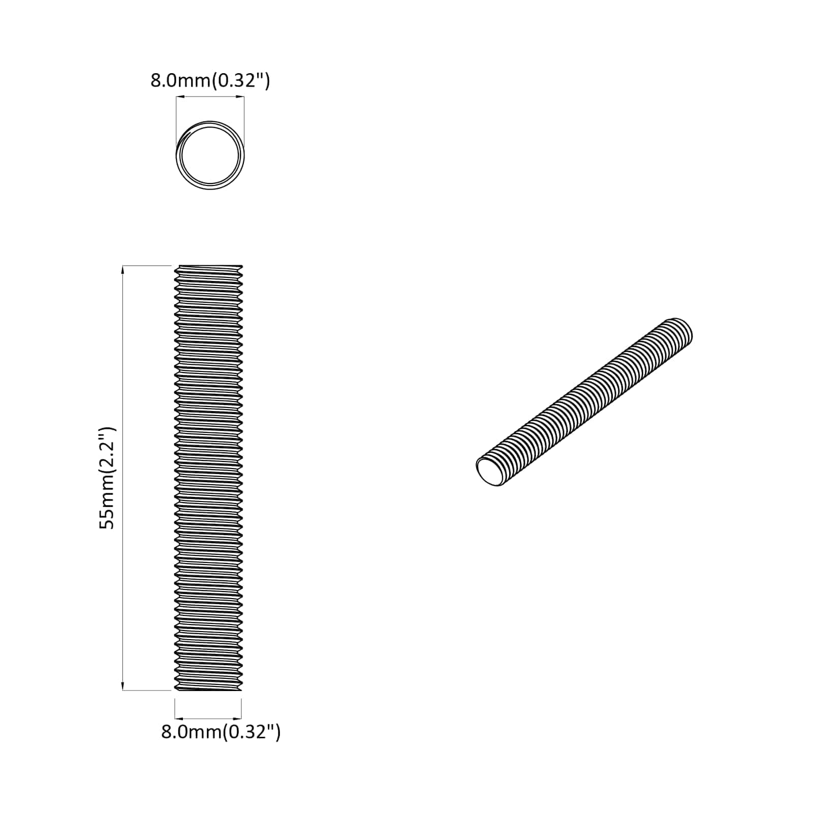 Kierretty Varsi 12 Pcs Hopea 8 X 55 Mm Teräs