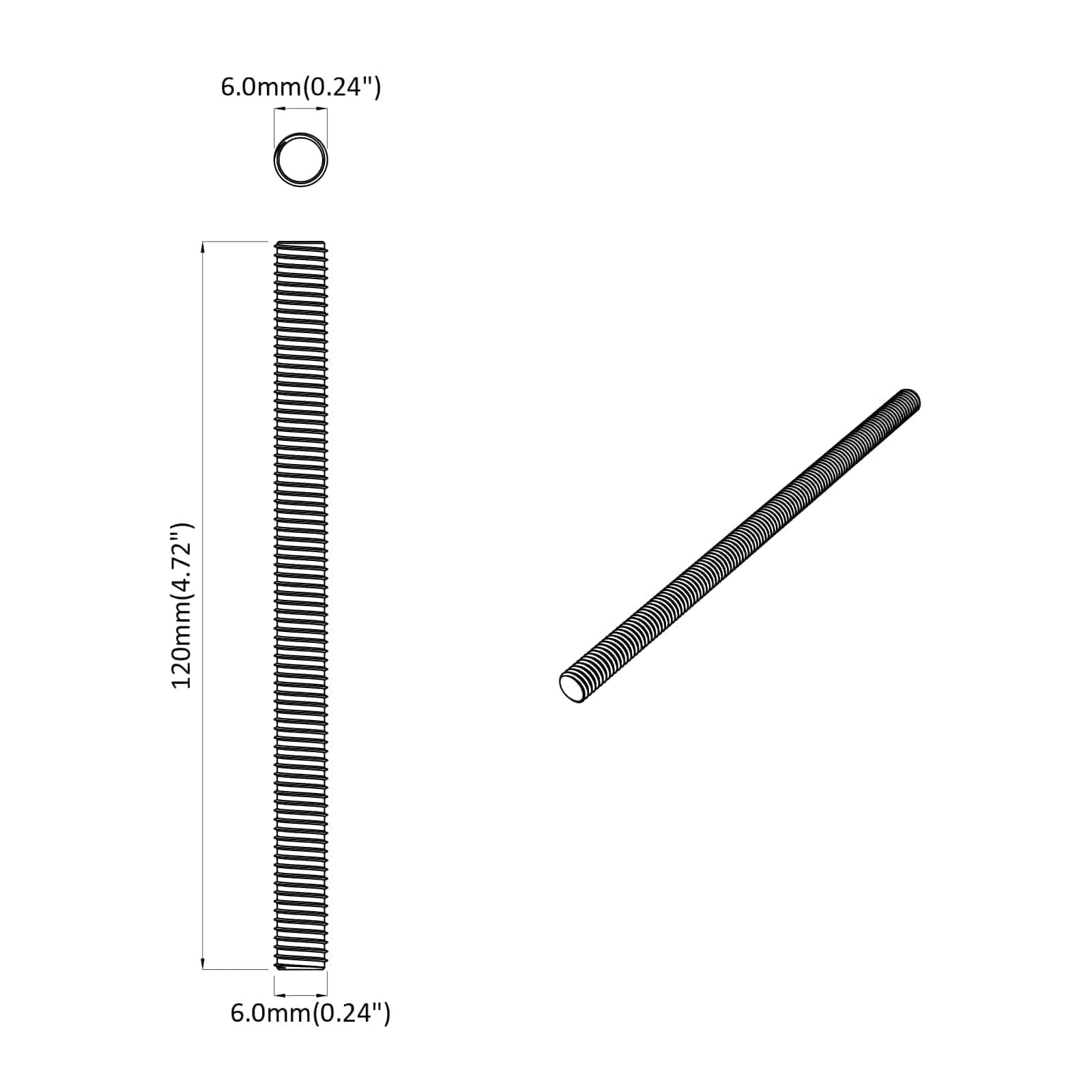 Kierteiset Pultit 12 Pcs Hopea M6 X 120 Mm Metalli