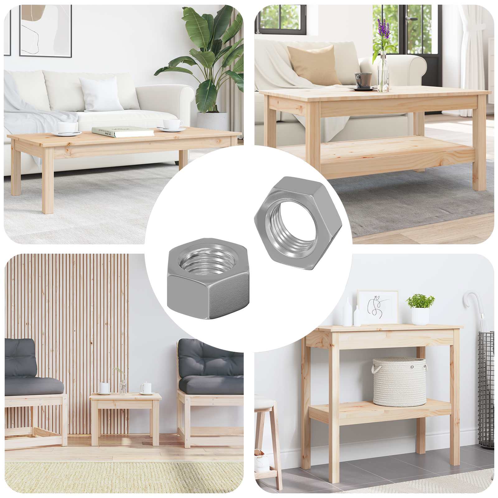 Kuusiokolomutteri 2 Pcs Hopea M6 Metalli