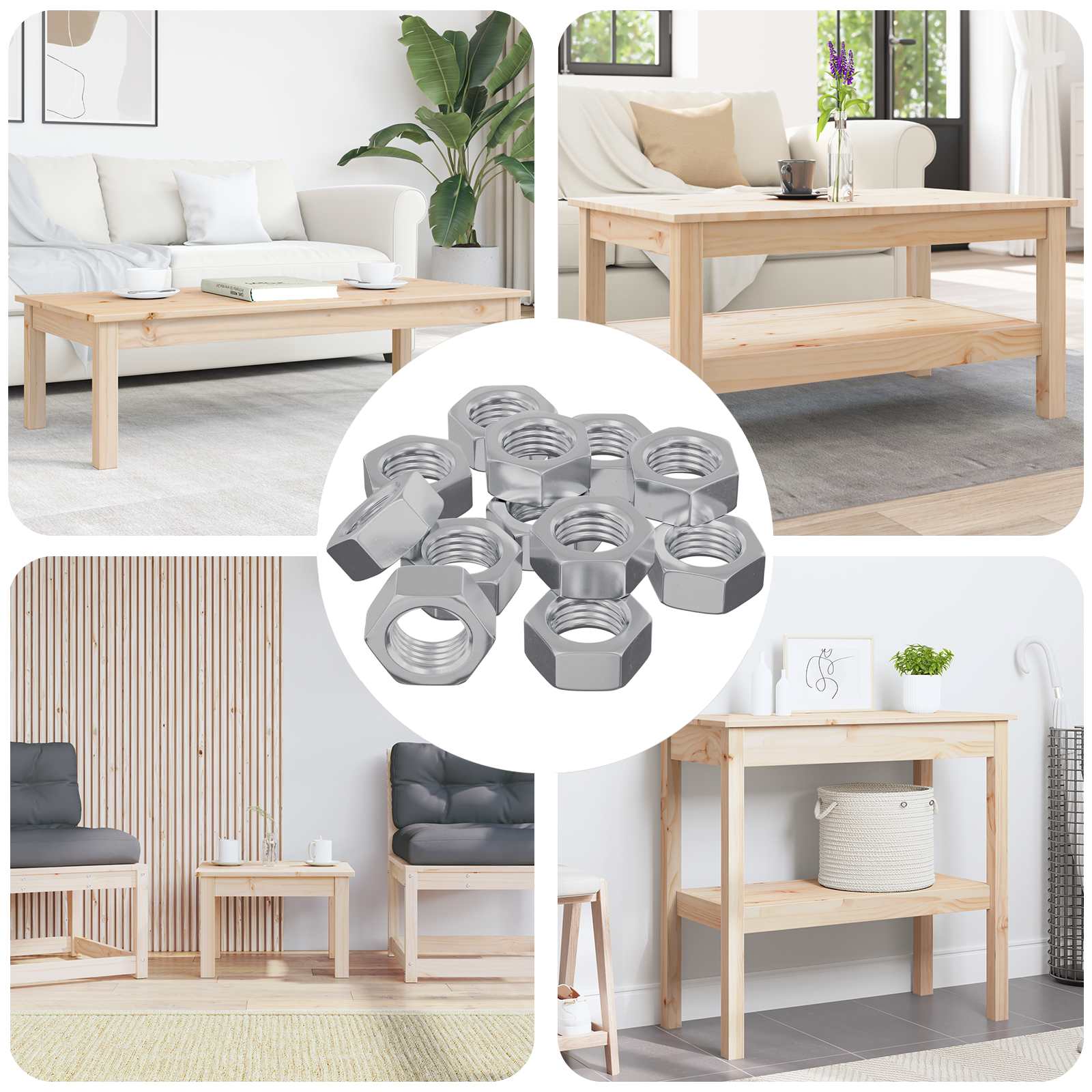 Kuusiokolomutteri 12 Pcs Hopea M6 Metalli