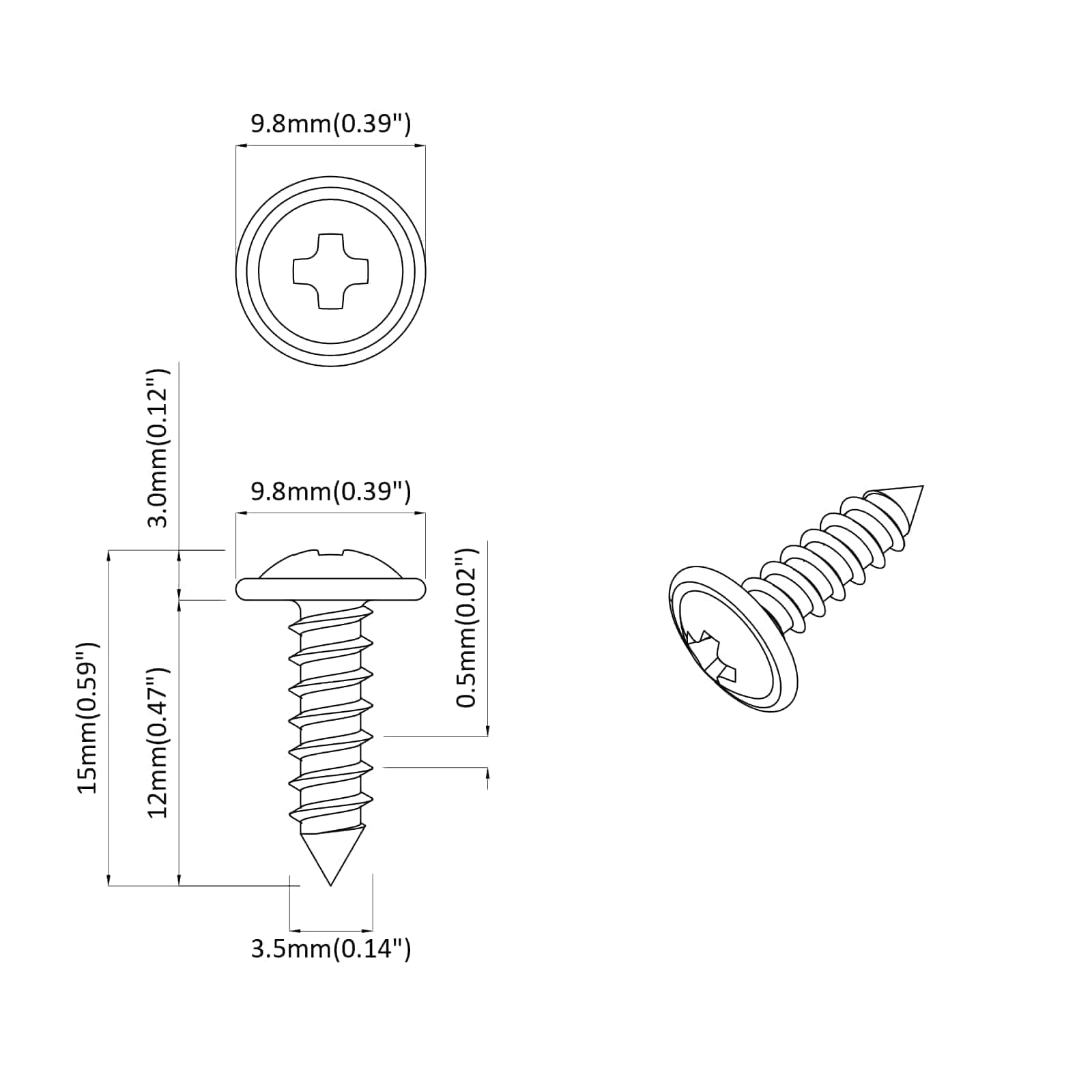 Itsekiertevä Kynsi 16364 Pcs Musta 3,5 X 12 Mm Rauta