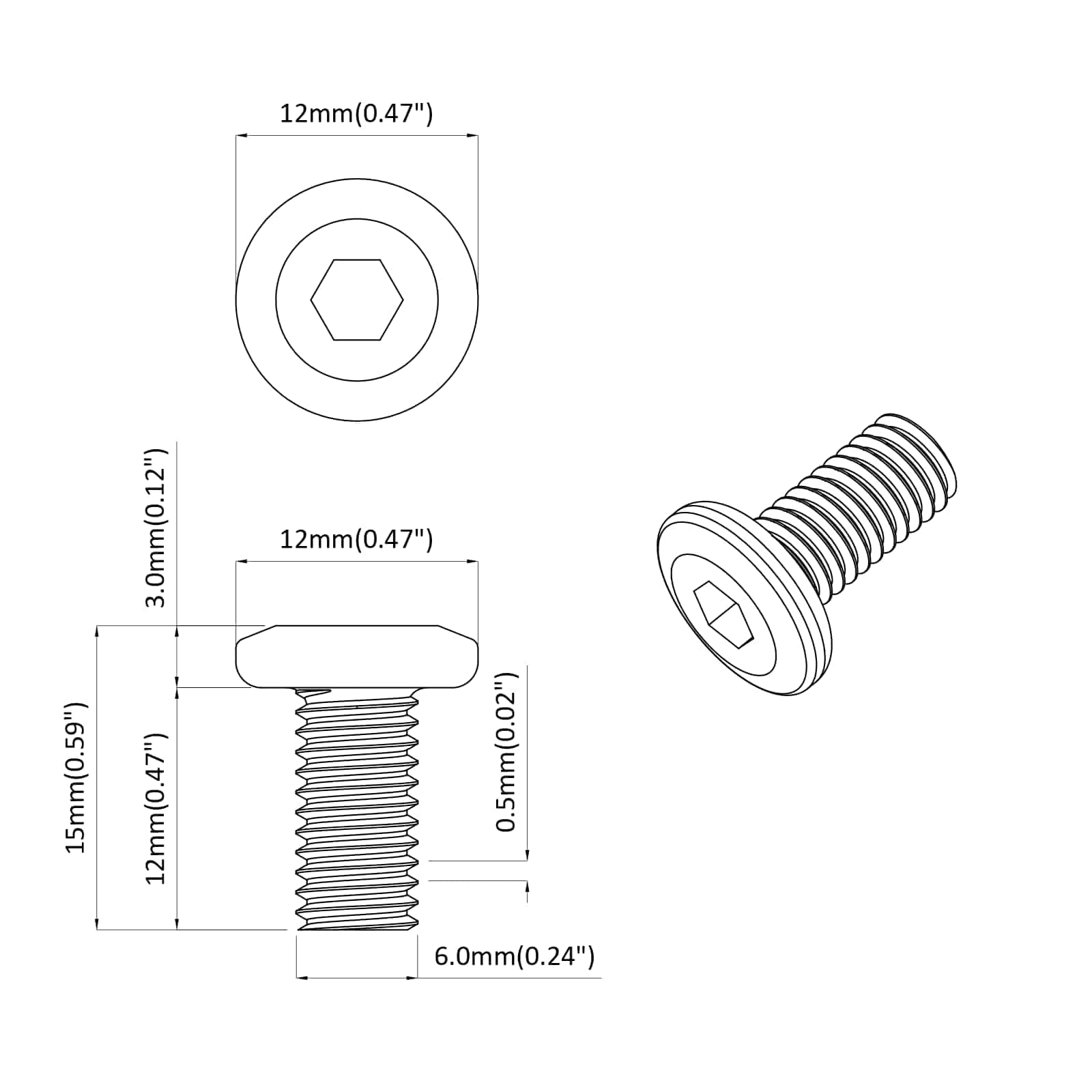 Lukitusruuvi Yksivärinen 12 Pcs Hopea M6 X 12 Mm Teräs