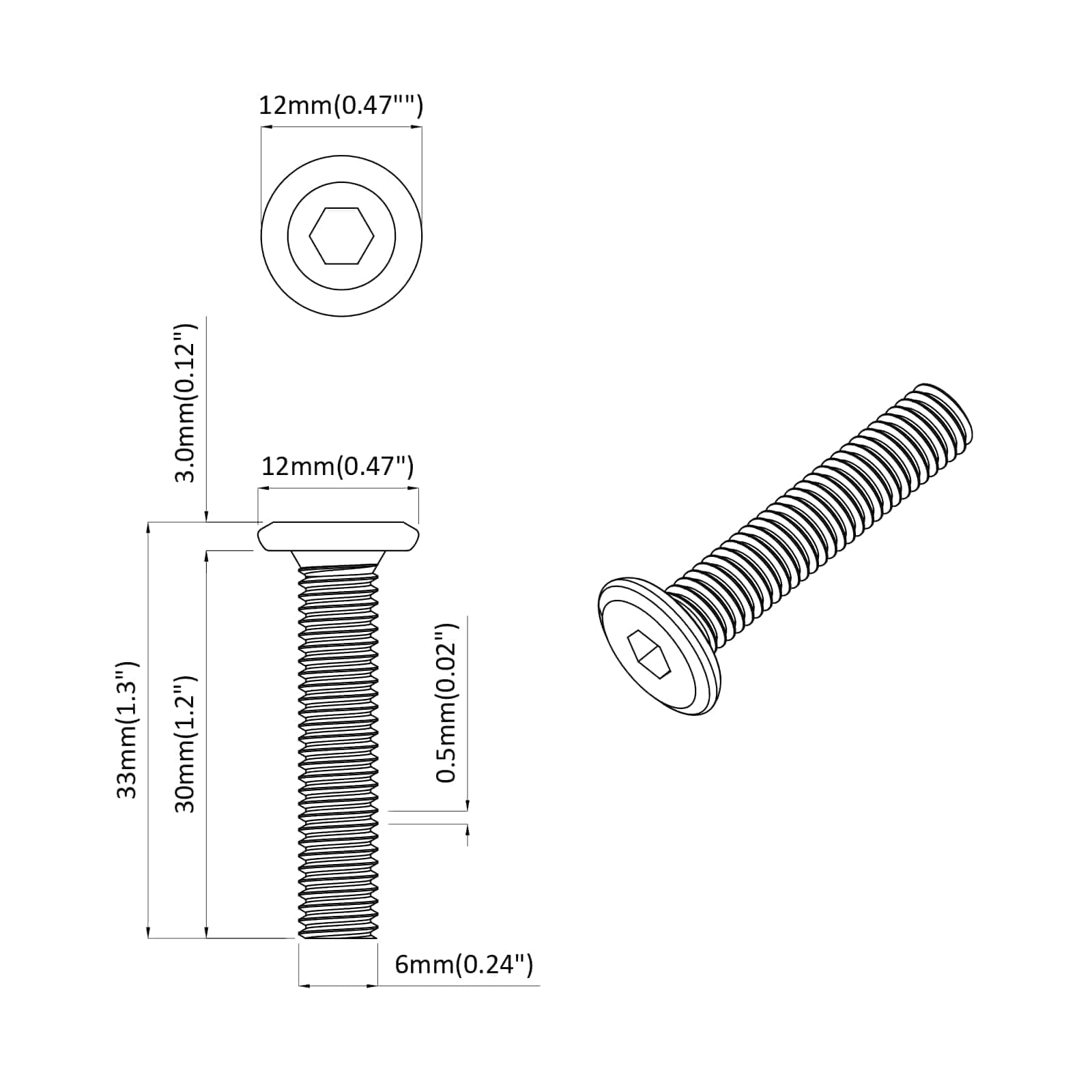 Lukitusruuvi Yksivärinen 12 Pcs Hopea M6 X 30 Mm Teräs
