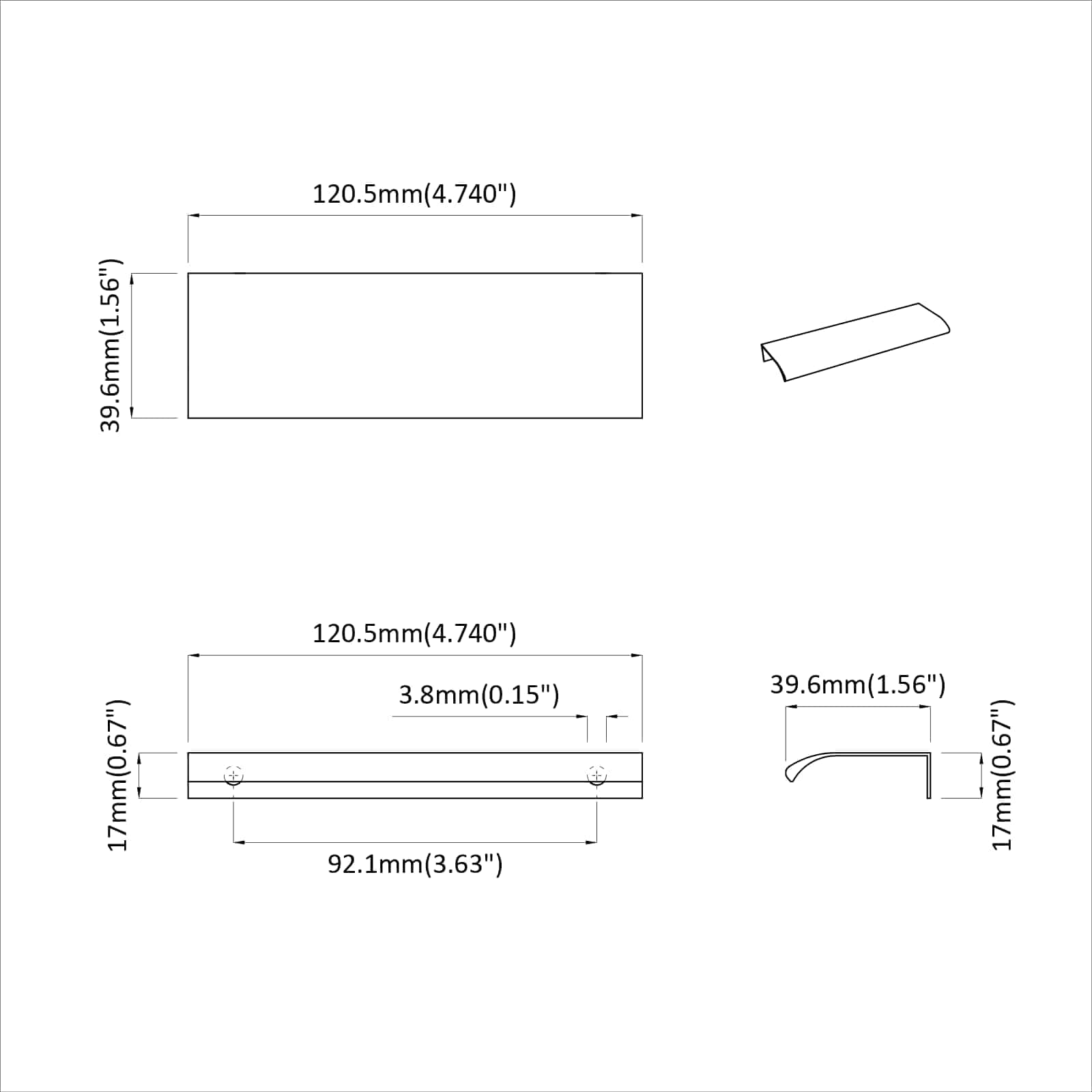 Kahva 2 Pcs Musta 120 X 39.6 X 17 Mm Alumiini