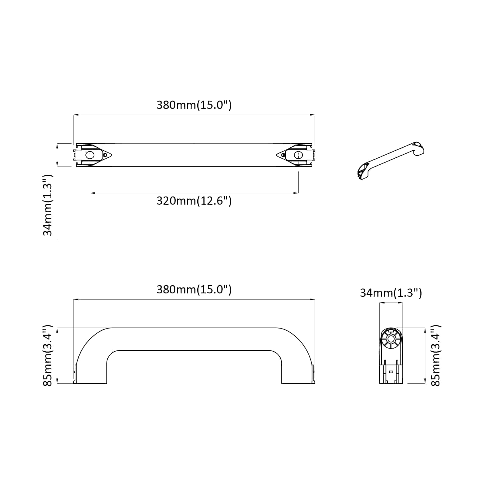 Kahva Yksivärinen 12 Pcs Musta 380 X 34 X 85 Mm Alumiini Ja Pp