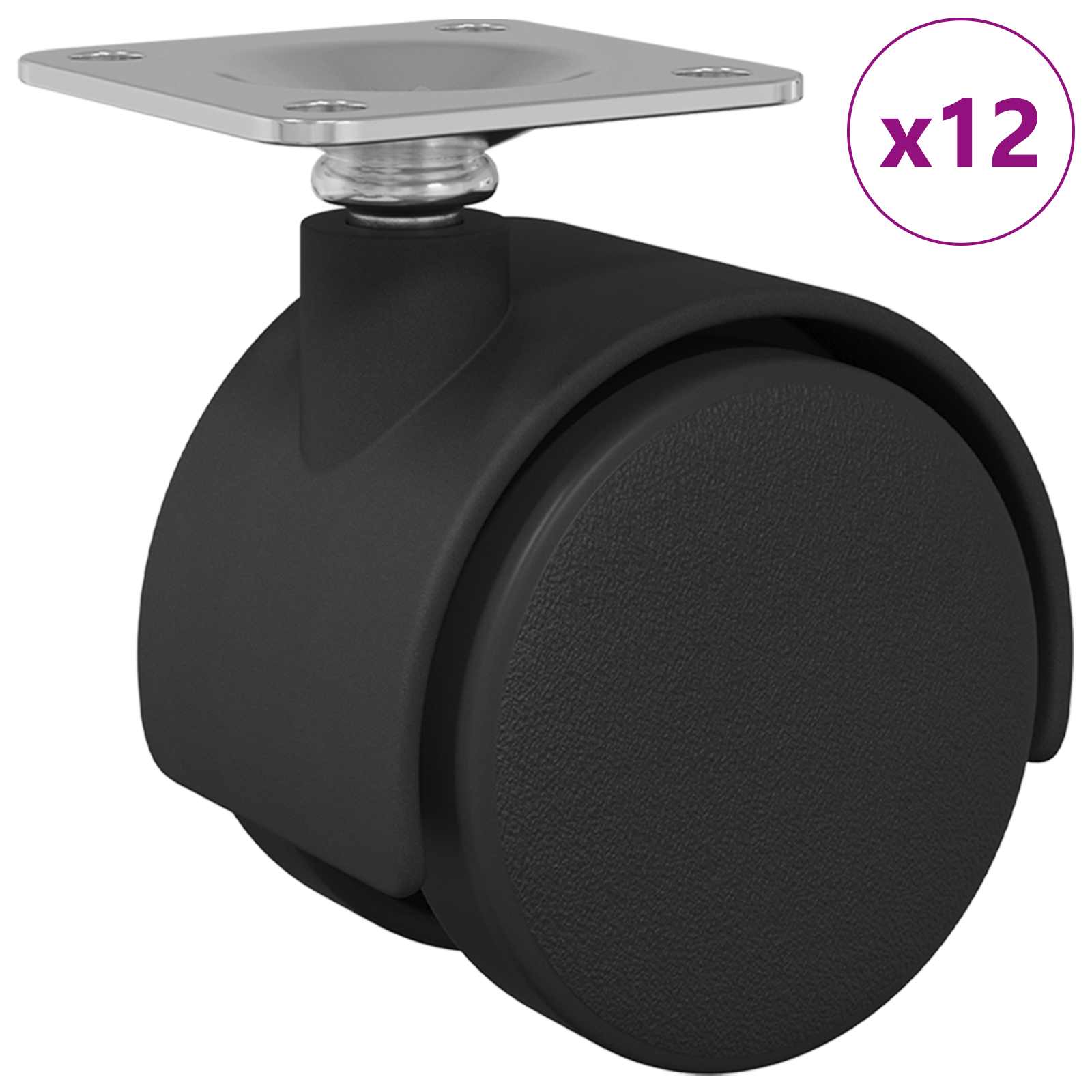 Kääntöpyörä 12 Pcs Musta 39,5 X 39,5 X 37,8 Mm Rauta Ja Pp