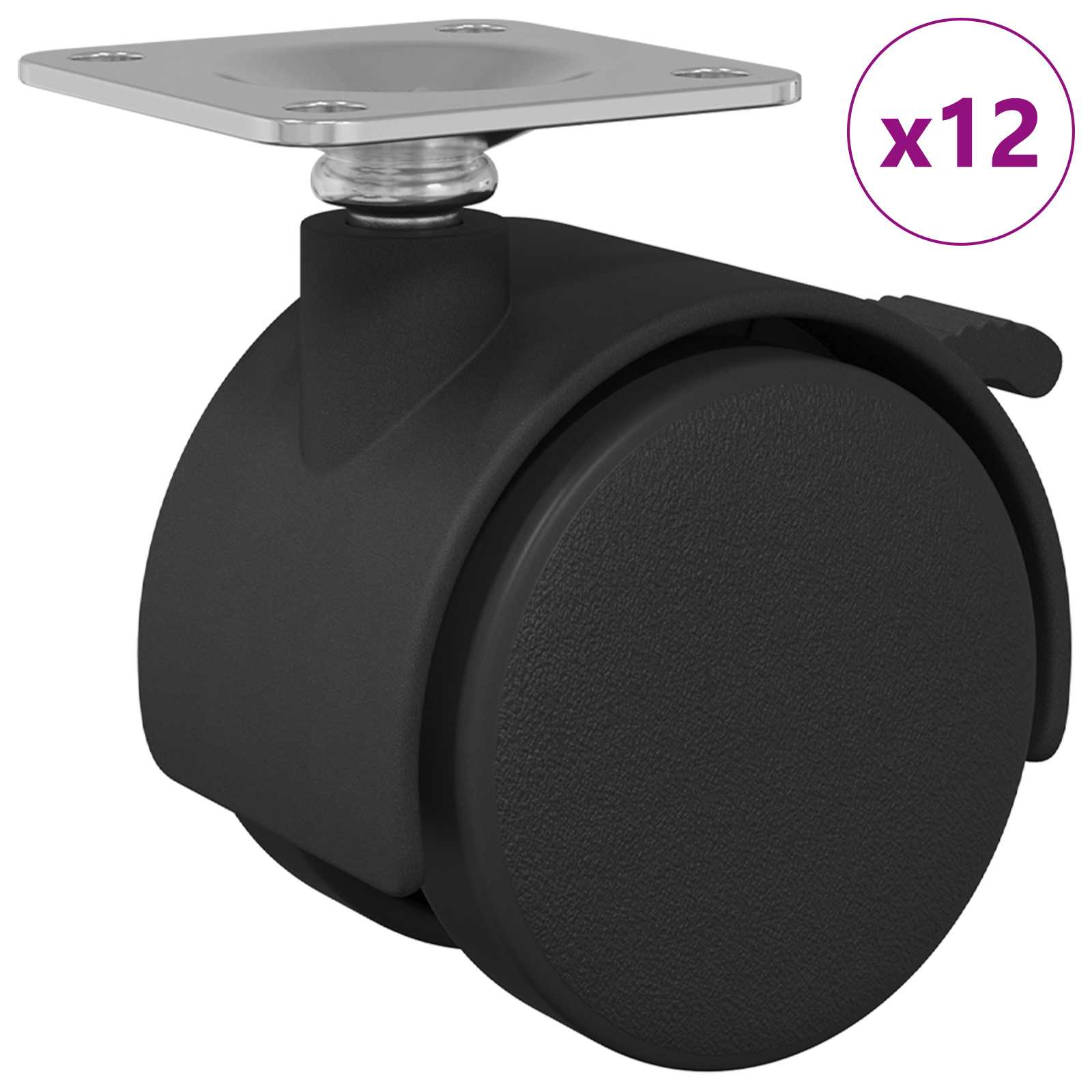 Kääntöpyörä 12 Pcs Musta 39,5 X 39,5 X 37,8 Mm