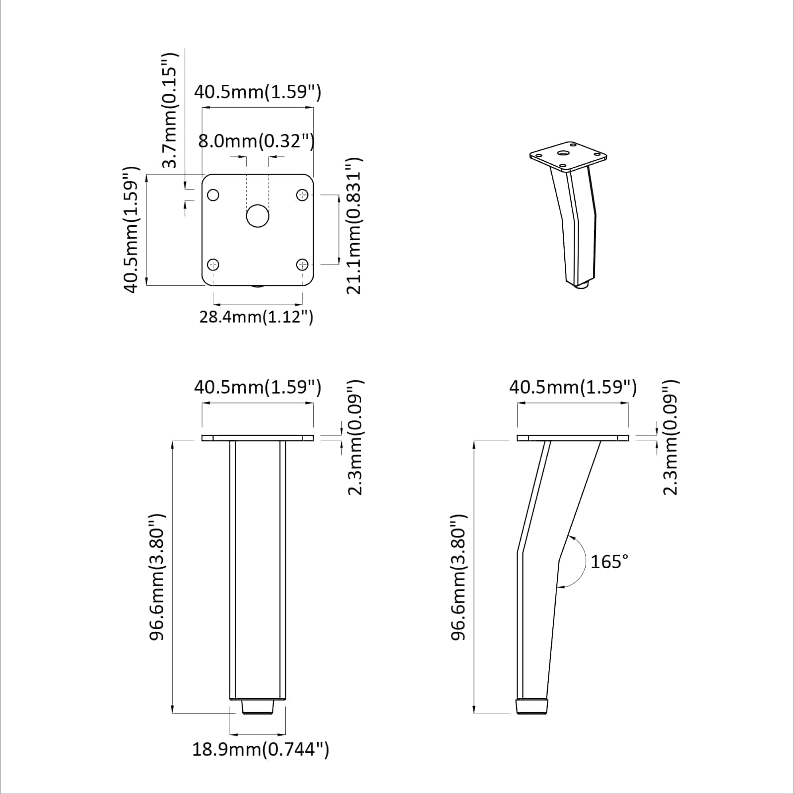 Pystyjalat 12 Pcs Musta 40 X 40 X 100 Mm Rauta