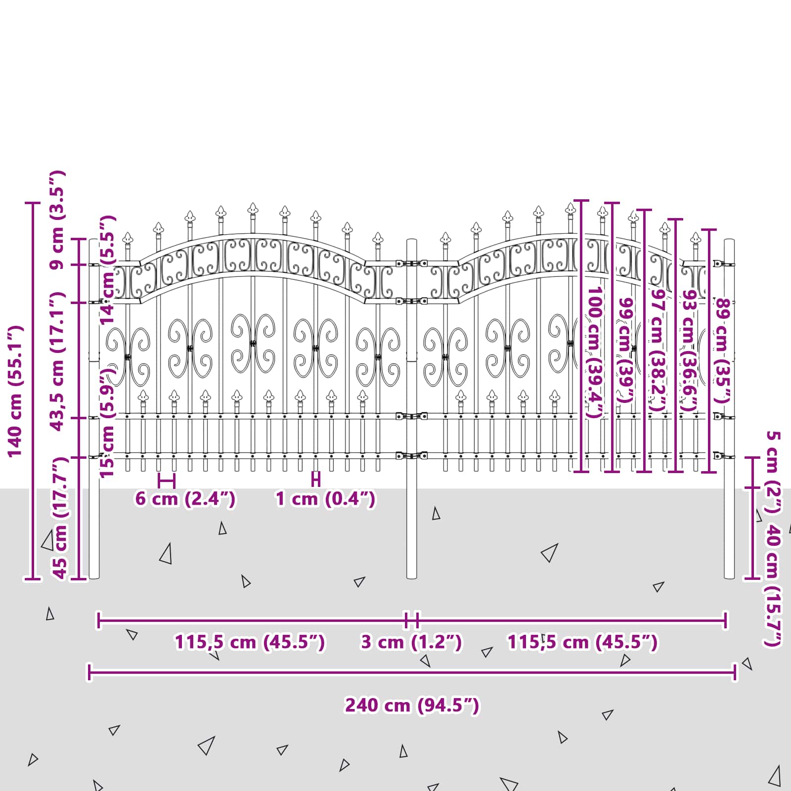 Puutarha-Aita Kampen 240 X 140 Cm Mesh Jauhemaalattu Teräs