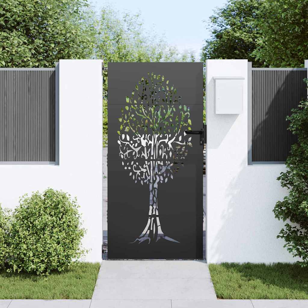 Puutarhaportti Lukkoon Musta 85 X 200 Cm Jauhemaalattu Teräs