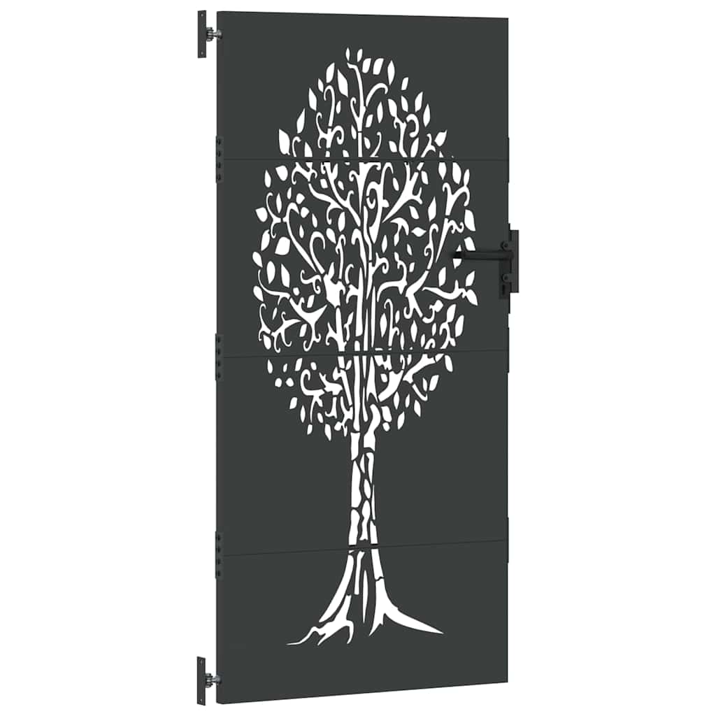 Puutarhaportti Lukkoon Musta 85 X 200 Cm Jauhemaalattu Teräs