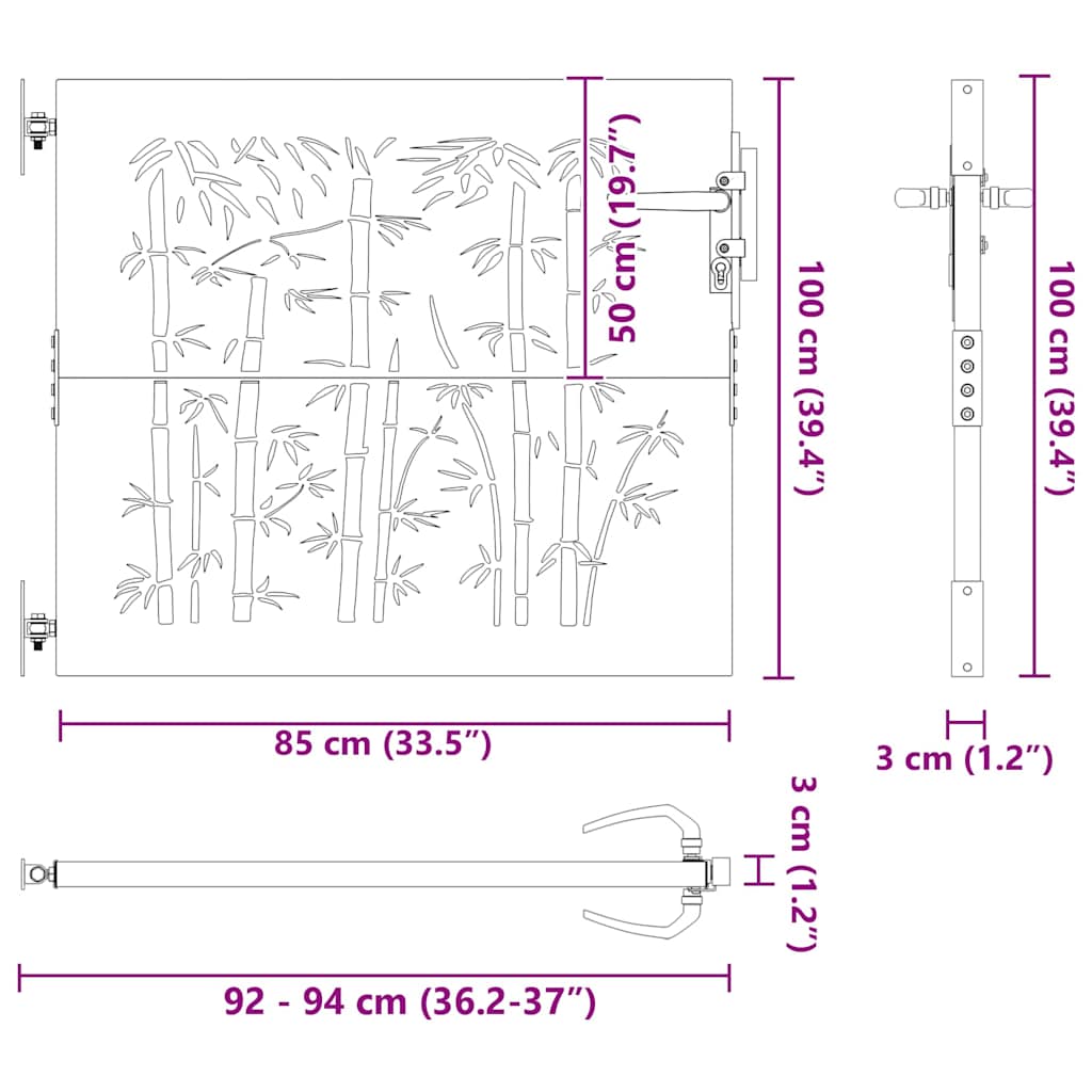 Puutarhaportti 85 X 100 Cm Jauhemaalattu Teräs Musta Lukittava