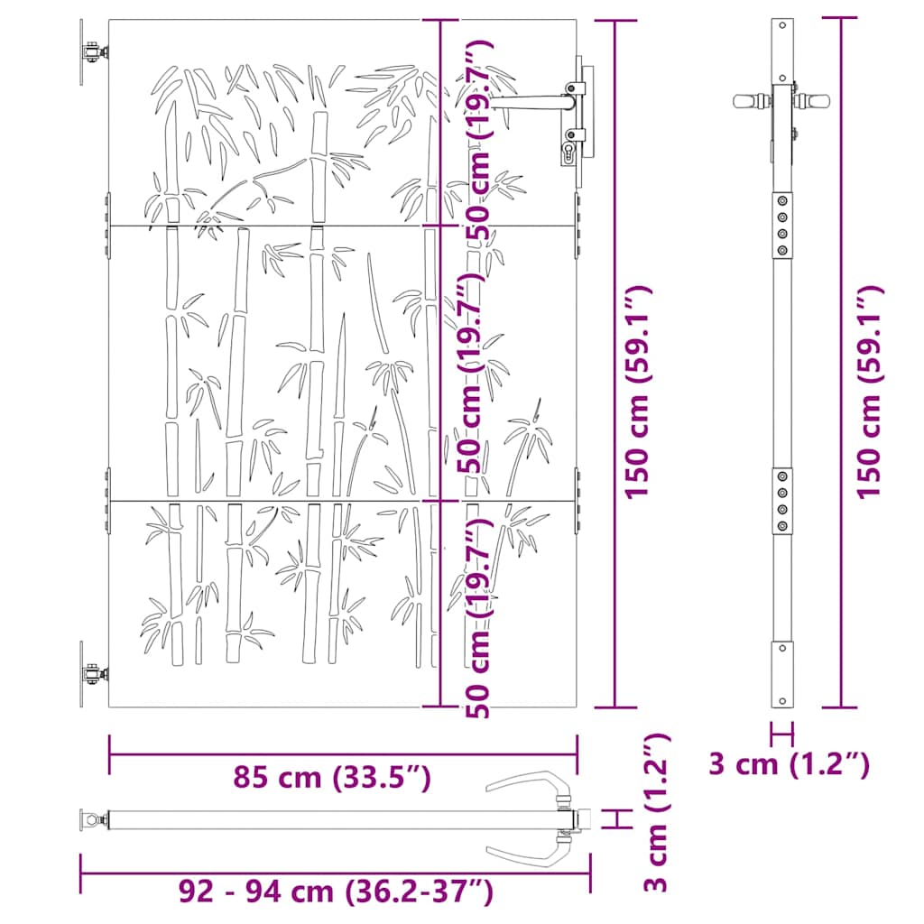 Puutarhaportti Lukkoon Musta 85 X 150 Cm Jauhemaalattu Teräs