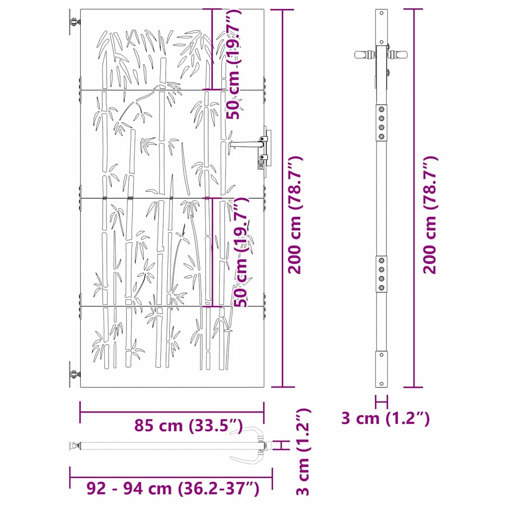 Puutarhaportti Lukkoon Musta 85 X 200 Cm Jauhemaalattu Teräs