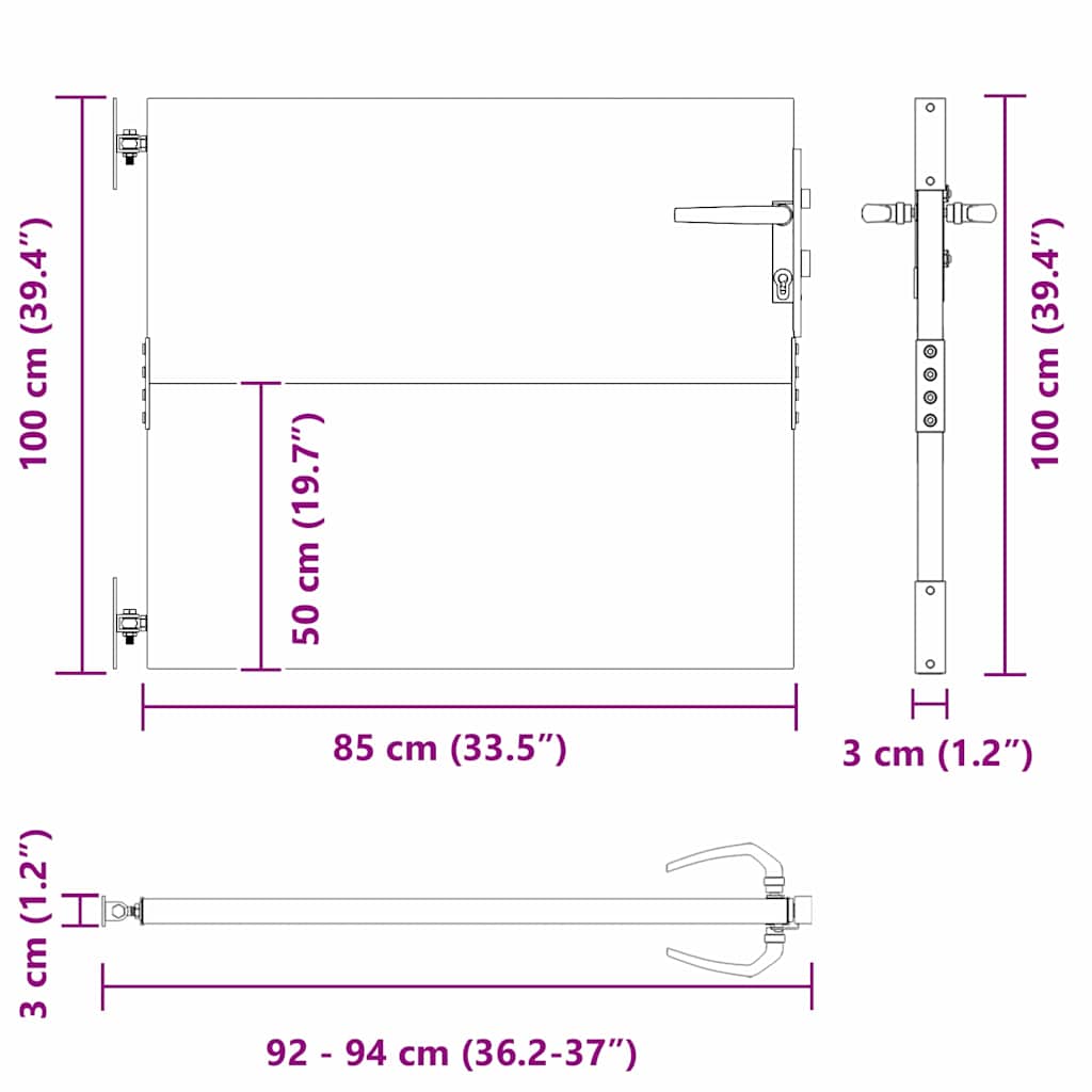 Puutarhaportti Lukkoon Musta 85 X 100 Cm Jauhemaalattu Teräs
