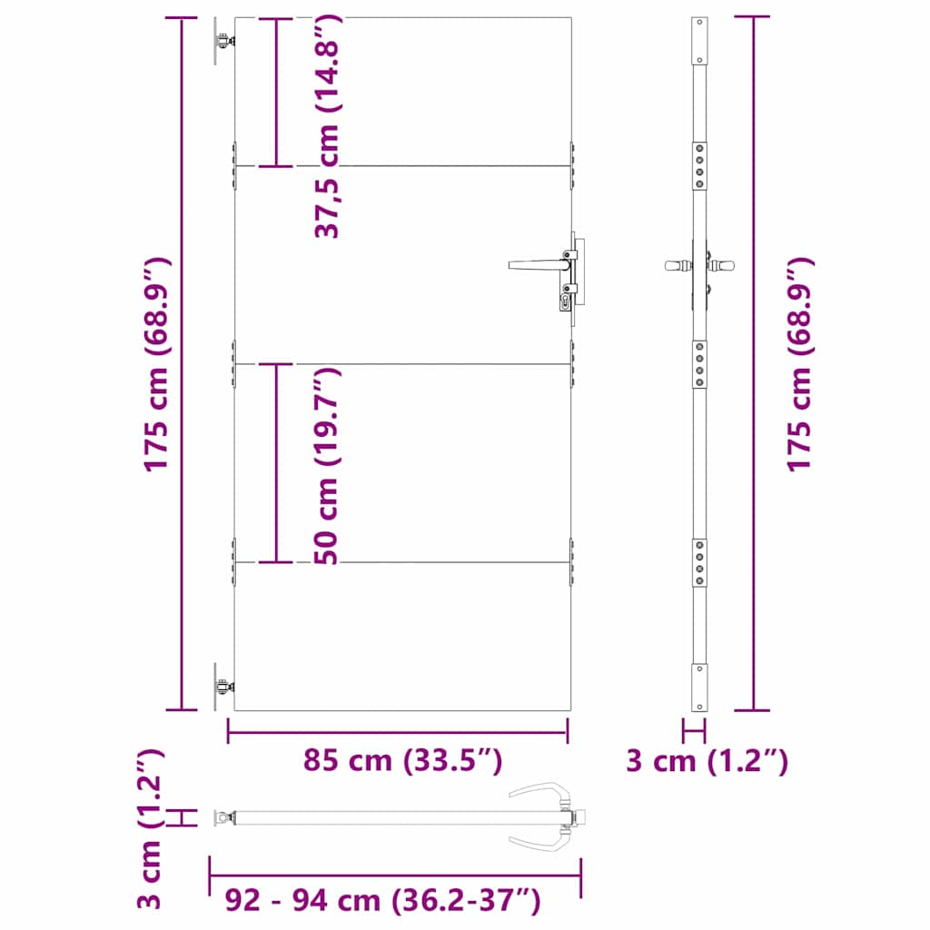 Puutarhaportti Lukkoon Musta 85 X 175 Cm Jauhemaalattu Teräs