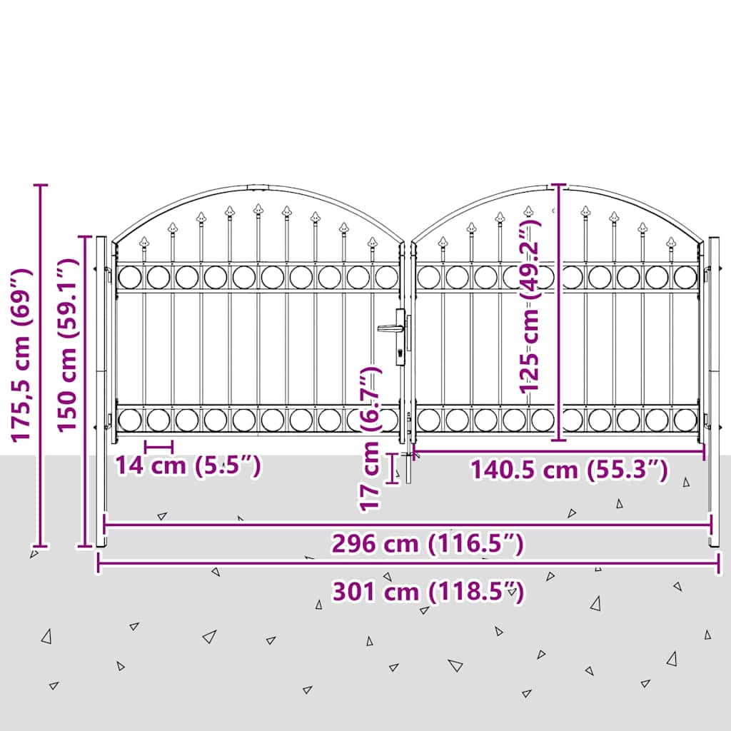 Aitausportti Assen 301 X 175,5 Cm Teräs Harmaa Lukittava