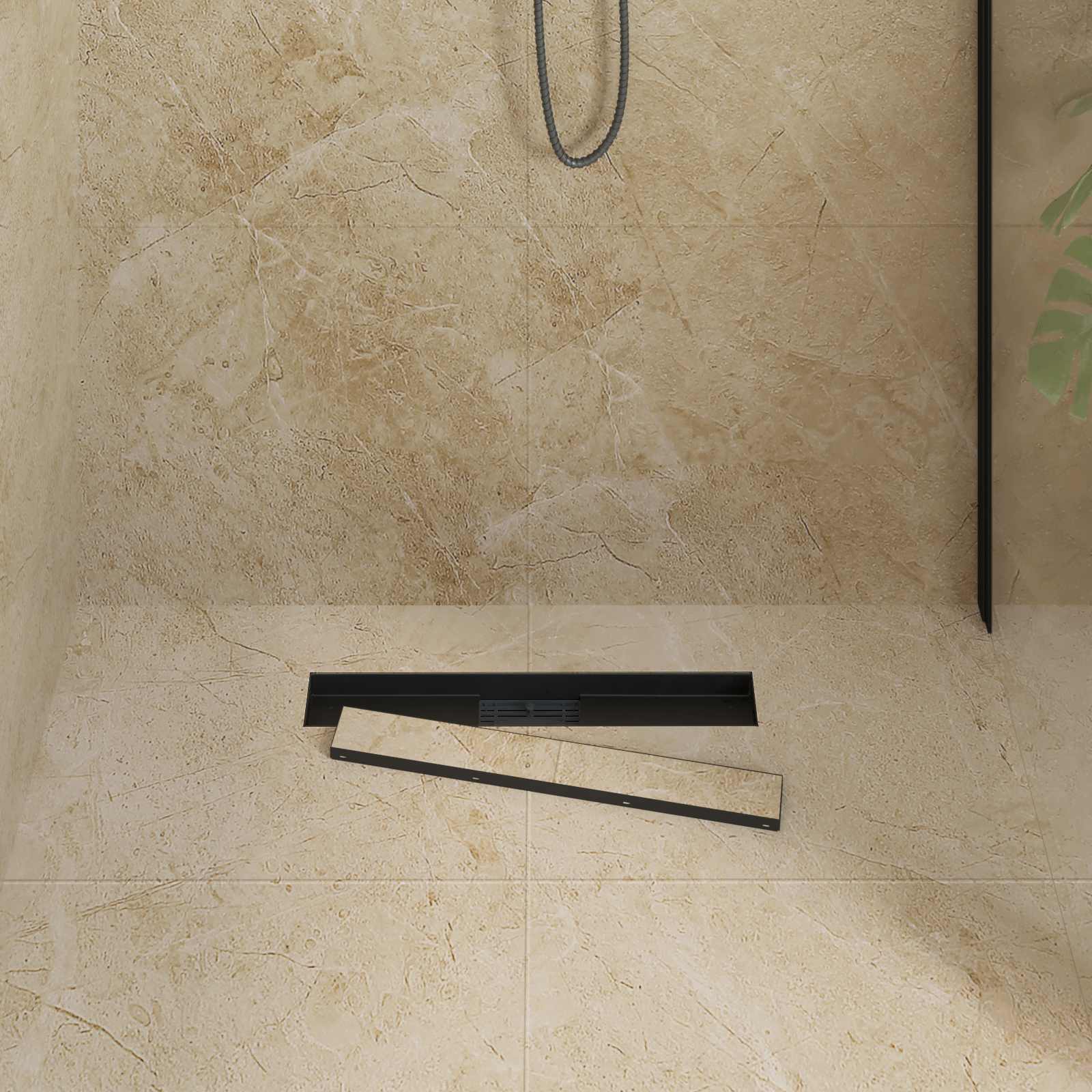 2 In 1 Suihkuviemär Musta 60 Cm Ruostumaton Teräs 304