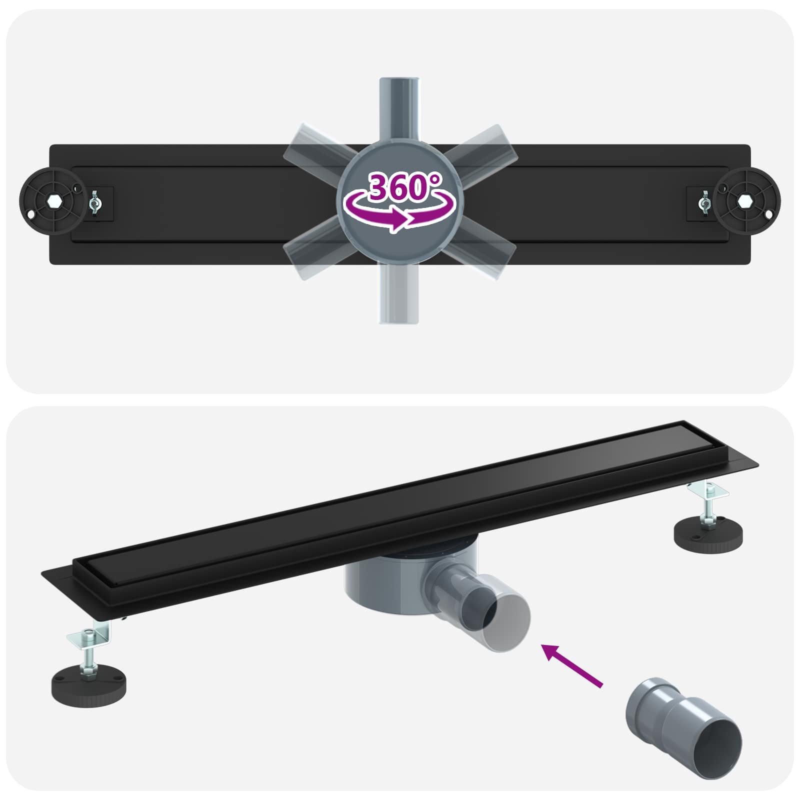 Suihkuhuuhtelija 2-In-1 360° Poistoputkella Musta 60 Cm