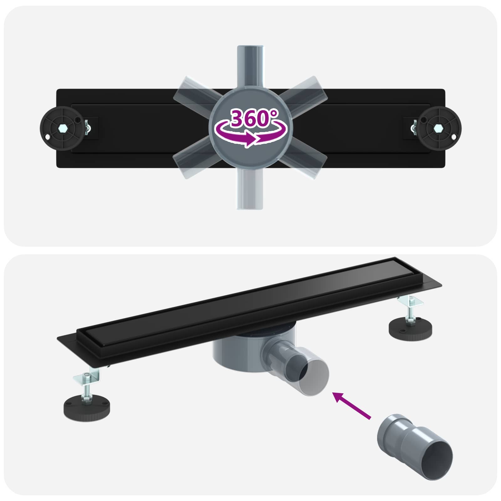 Suihkuhuuhtelija 2-In-1 360° Poistoputkella Musta 50 Cm