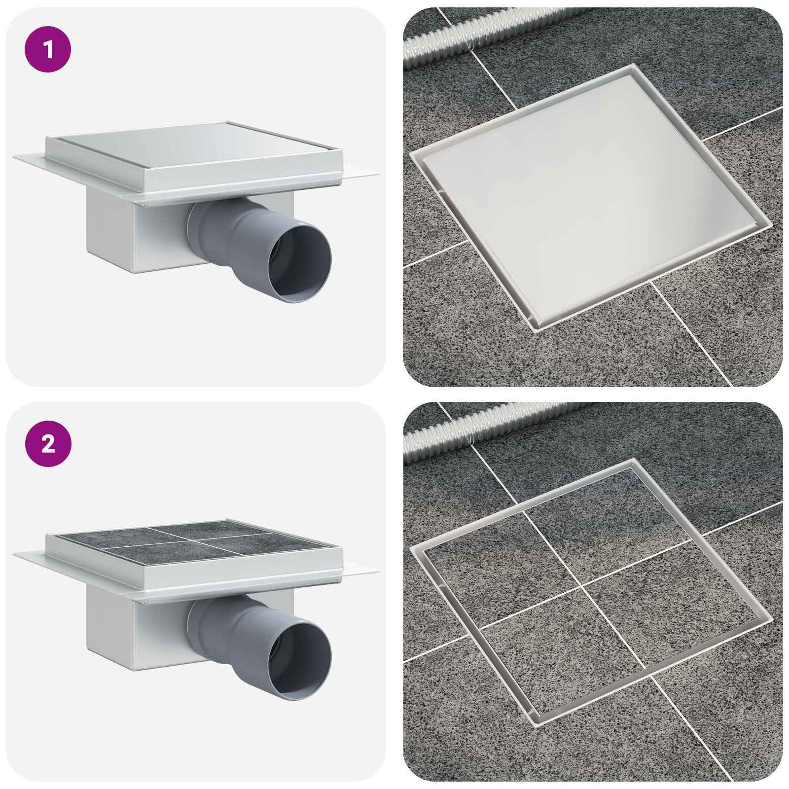 2 In 1 Suihkuviemär Hopea 15 X 15 Cm Ruostumaton Teräs 304