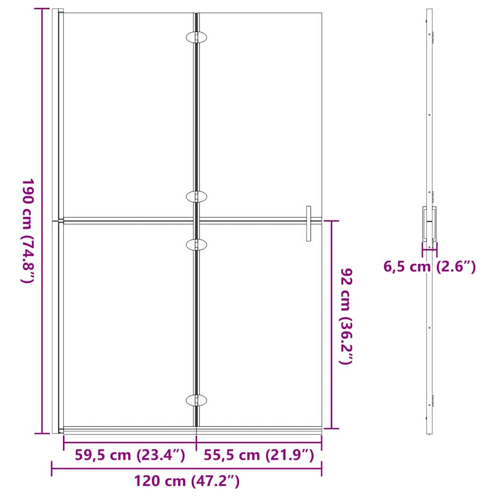 Kävelyyn Tarkoitettu Suihkuseinä Musta 120 X 6,5 X 190 Cm