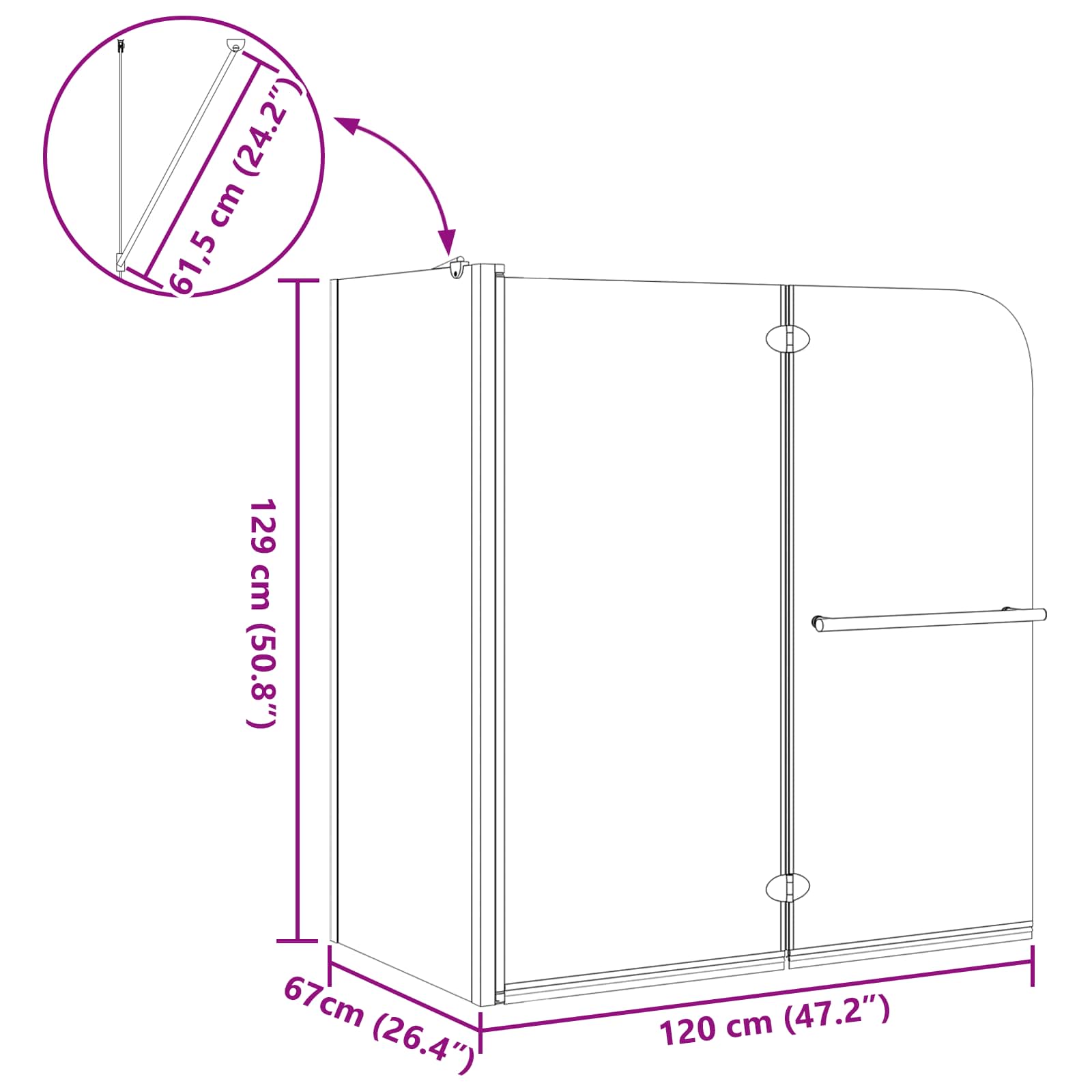Bi-Folding Suihkusulku Tumma Läpinäkyvä 120 X 67 X 129 Cm