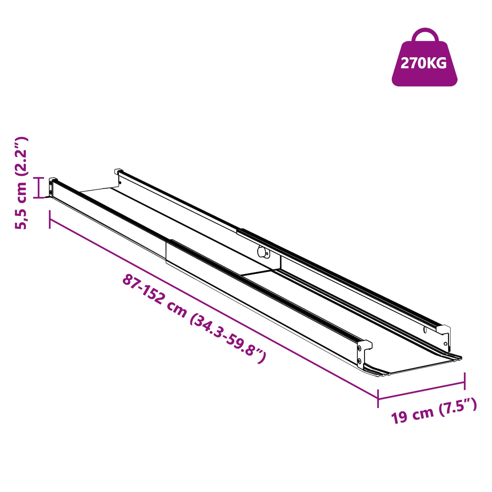 Pyörätuoliramppi 270 Kg 2 Pcs Musta 152 X 19 X 5,5 Cm Alumiini