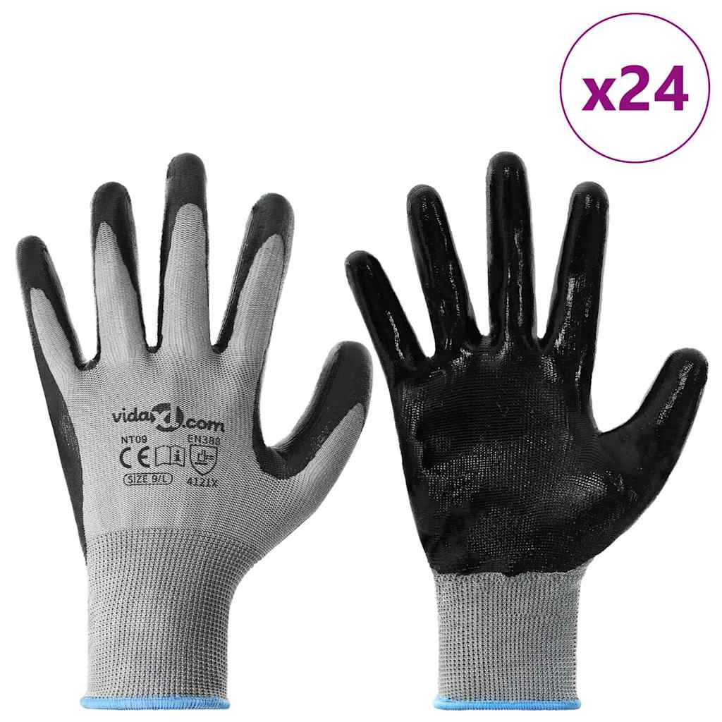 Työhanskat 24 Pcs Harmaa Ja Musta 9 / L Polyesteri
