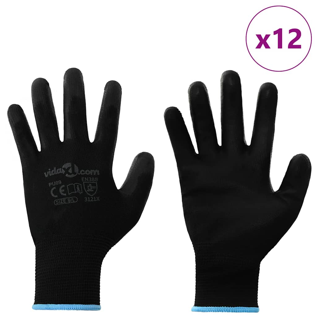 Työhanskat 12 Pcs Musta 9 / L Polyesteri
