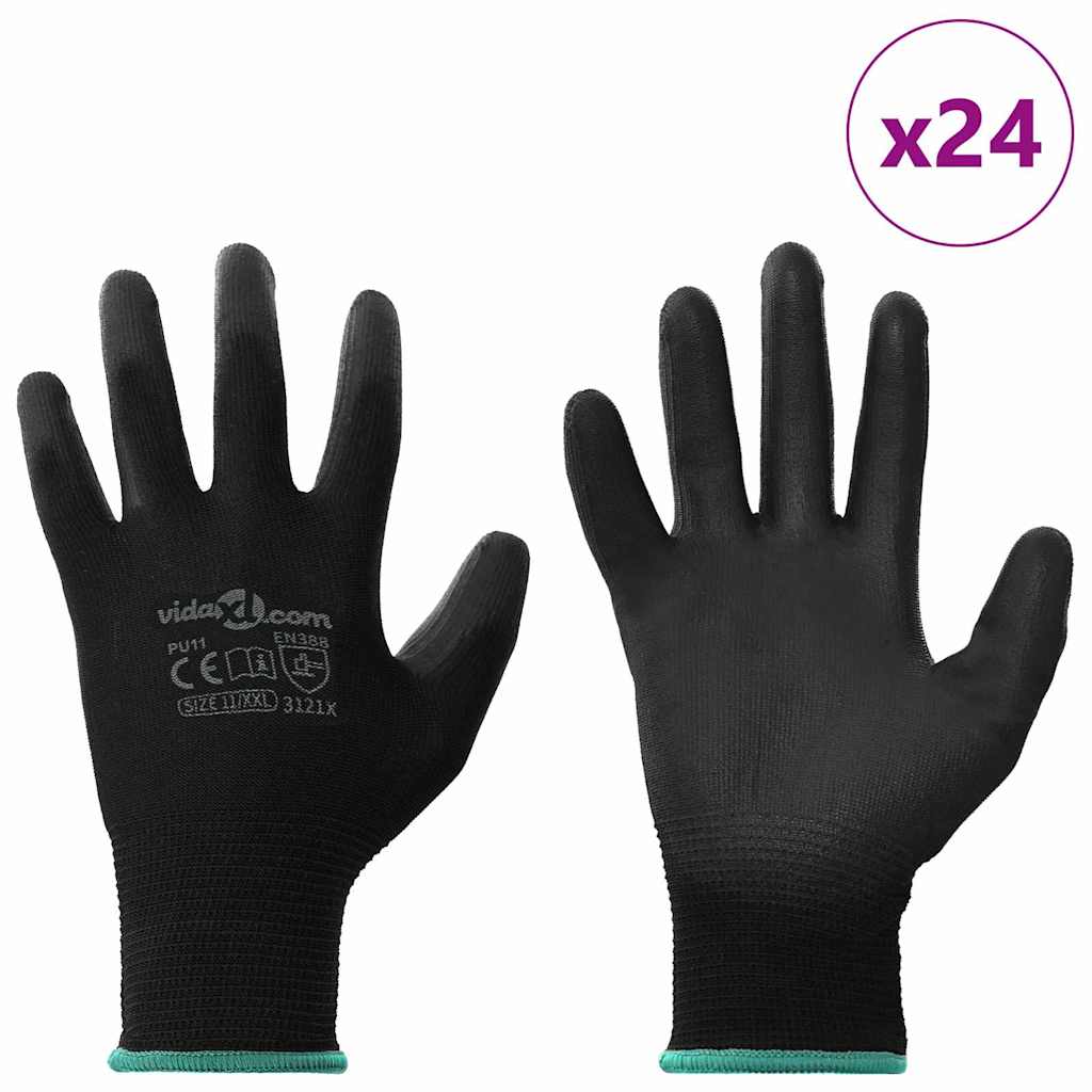 Työhanskat 24 Pcs Musta 11 / Xxl Polyesteri
