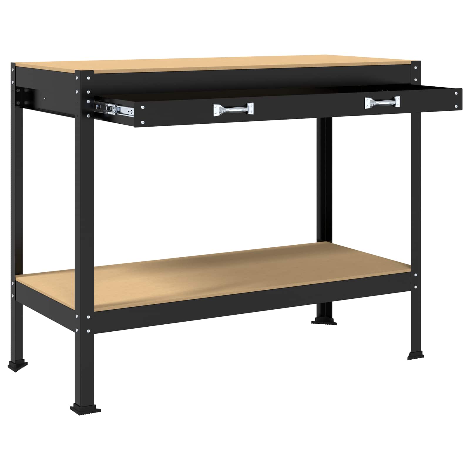 Työpöytä Musta 114 X 54 X 91 Cm Merkityltään Puu Ja Metalli