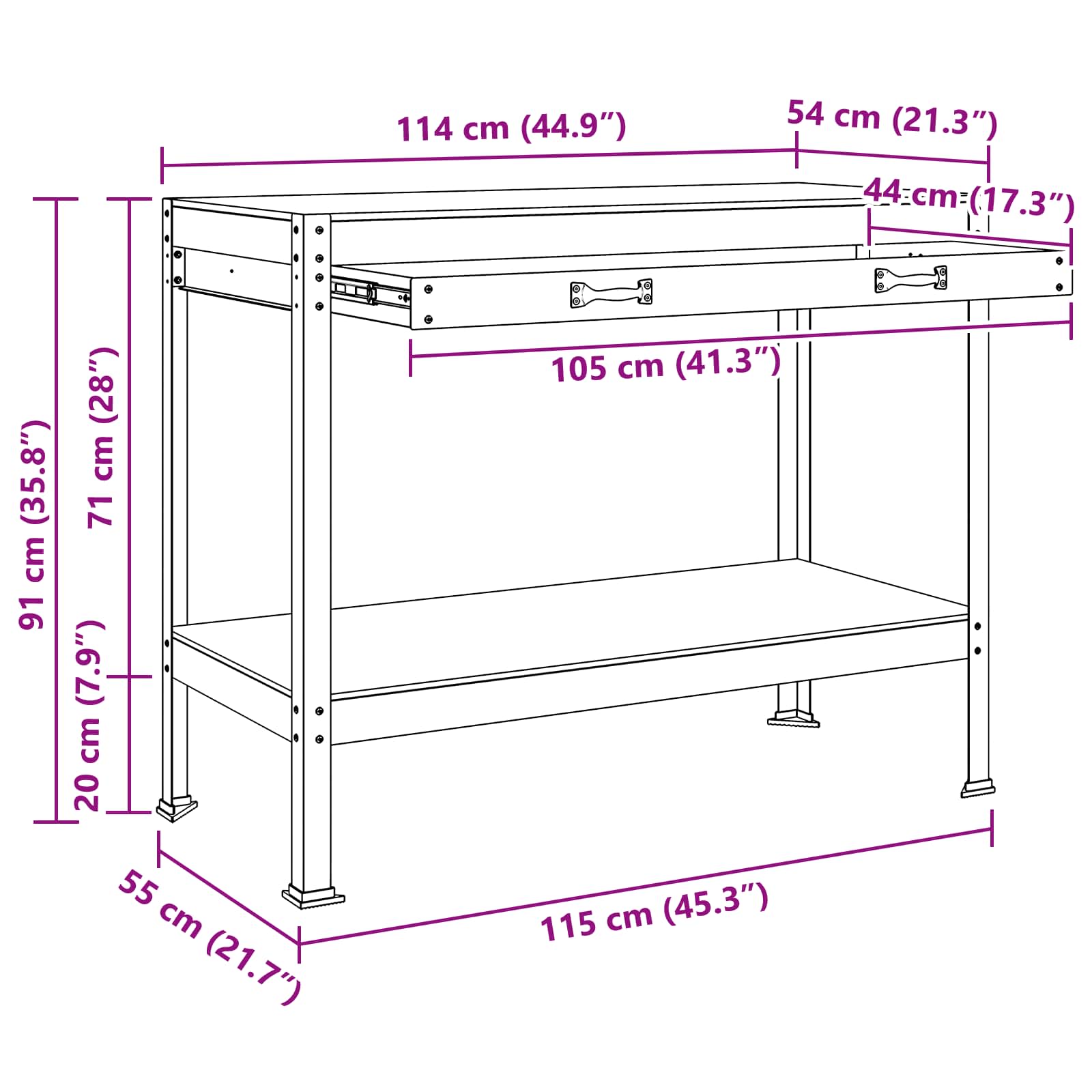Työpöytä Musta 114 X 54 X 91 Cm Merkityltään Puu Ja Metalli