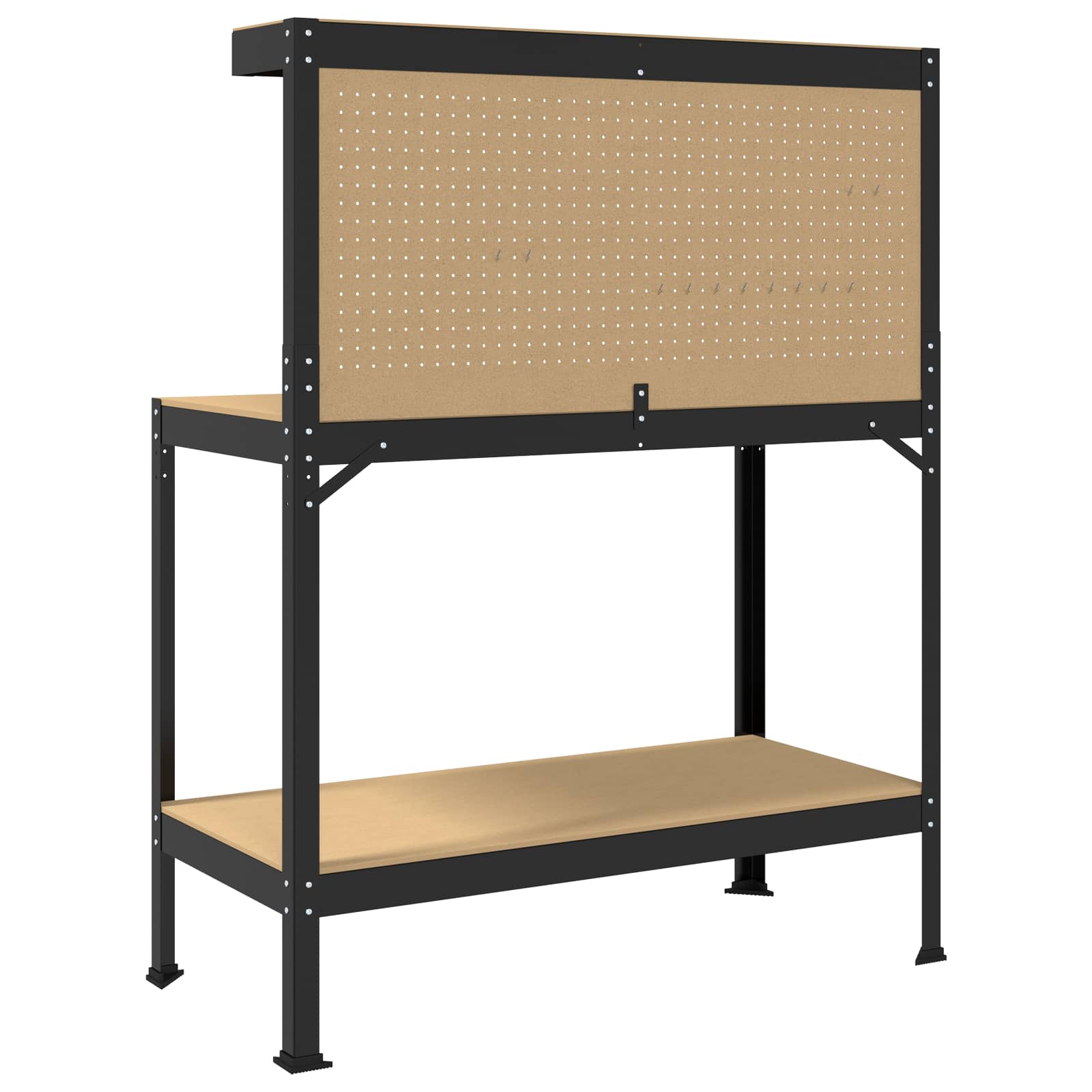 Työpöytä Musta 114 X 54 X 145 Cm Merkityltään Puu Ja Metalli