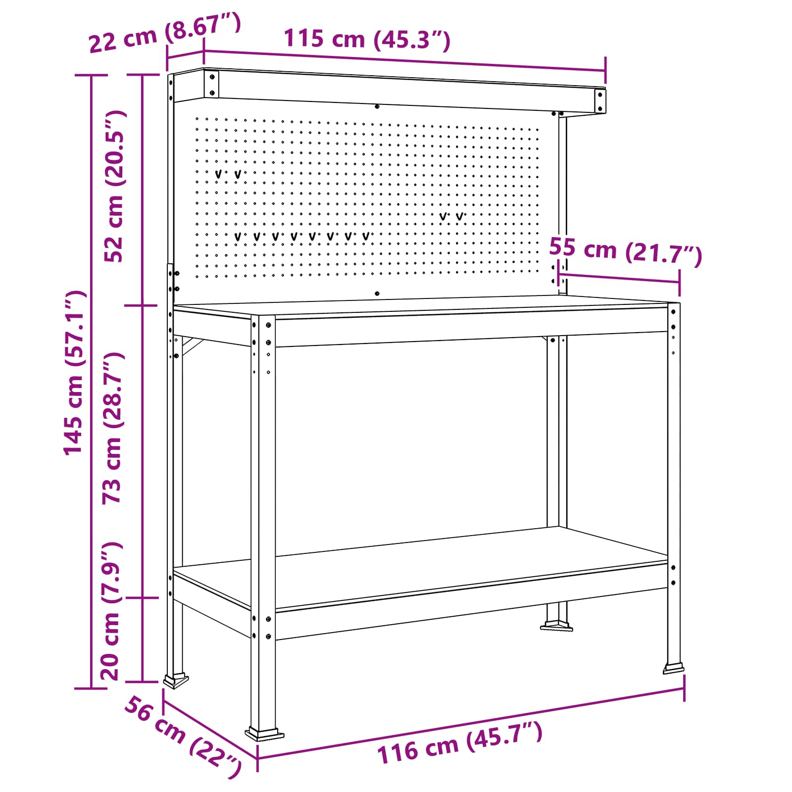 Työpöytä Musta 114 X 54 X 145 Cm Merkityltään Puu Ja Metalli