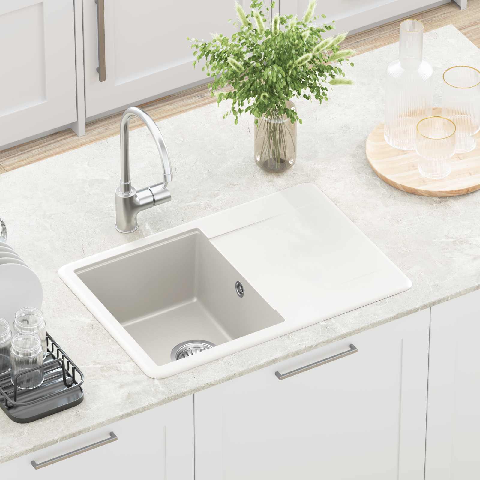 Allas Valkoinen 670 X 460 Mm 80% Kvartsia Ja 20% Hartsia