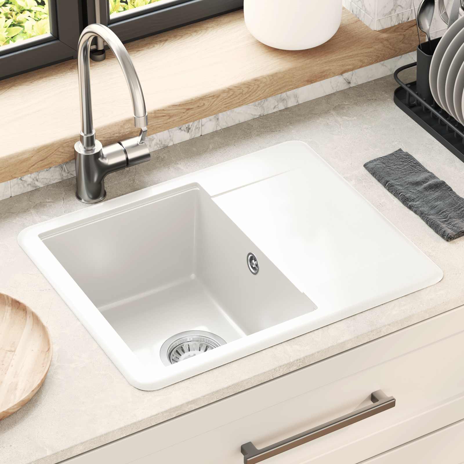 Allas Valkoinen 560 X 460 Mm 80% Kvartsia Ja 20% Hartsia