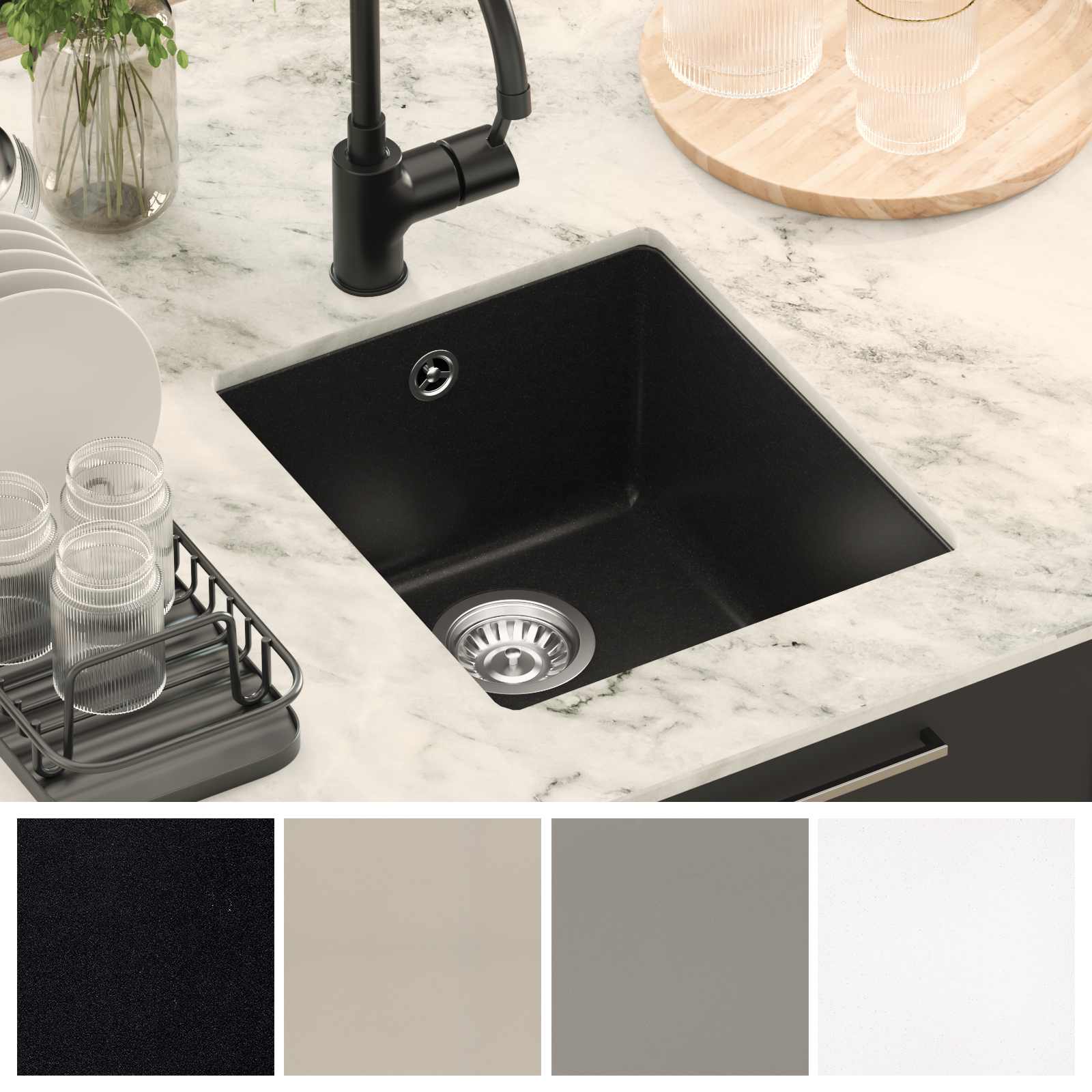 Allas Musta 370 X 460 Mm 80% Kvartsia Ja 20% Hartsia