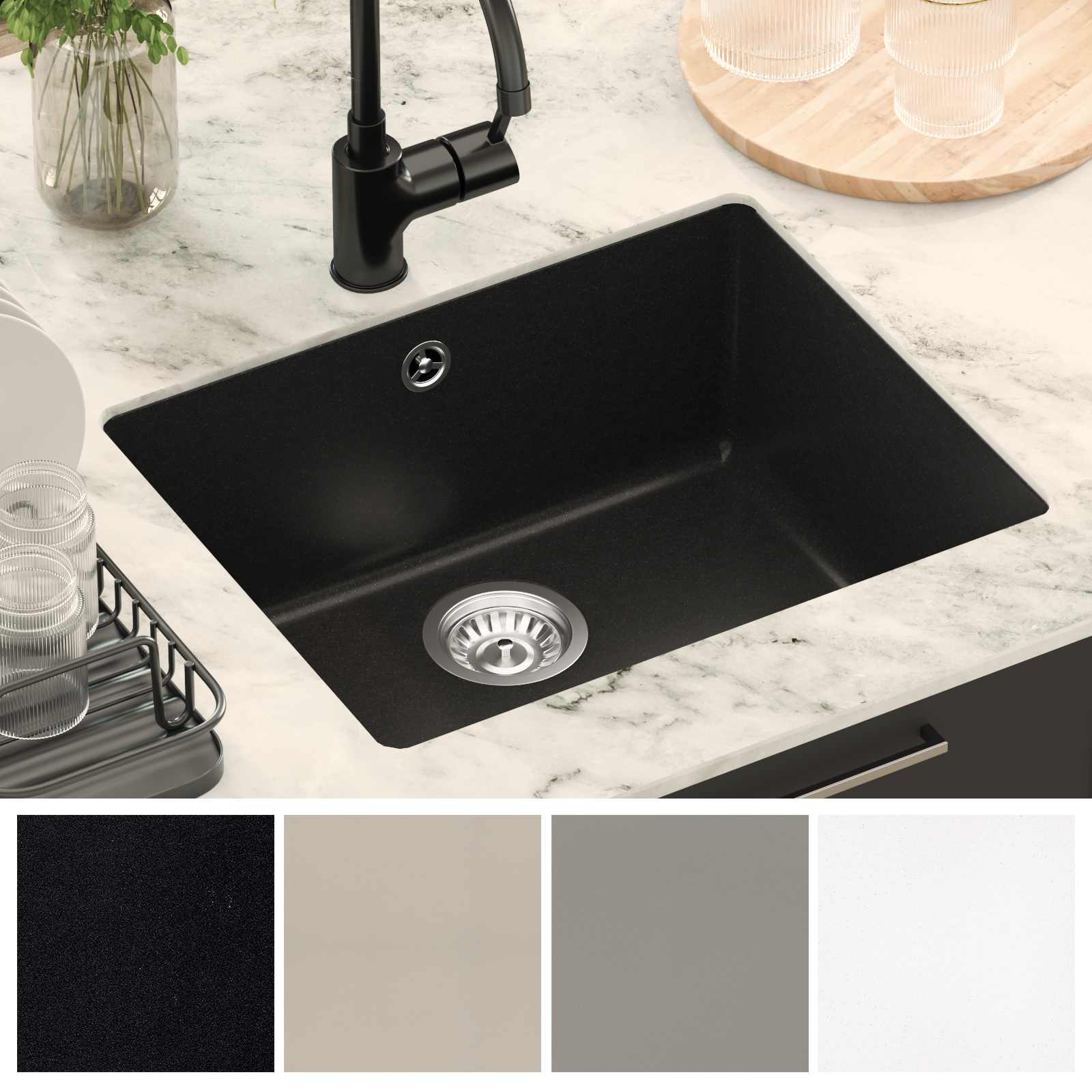 Allas Musta 530 X 460 Mm 80% Kvartsia Ja 20% Hartsia