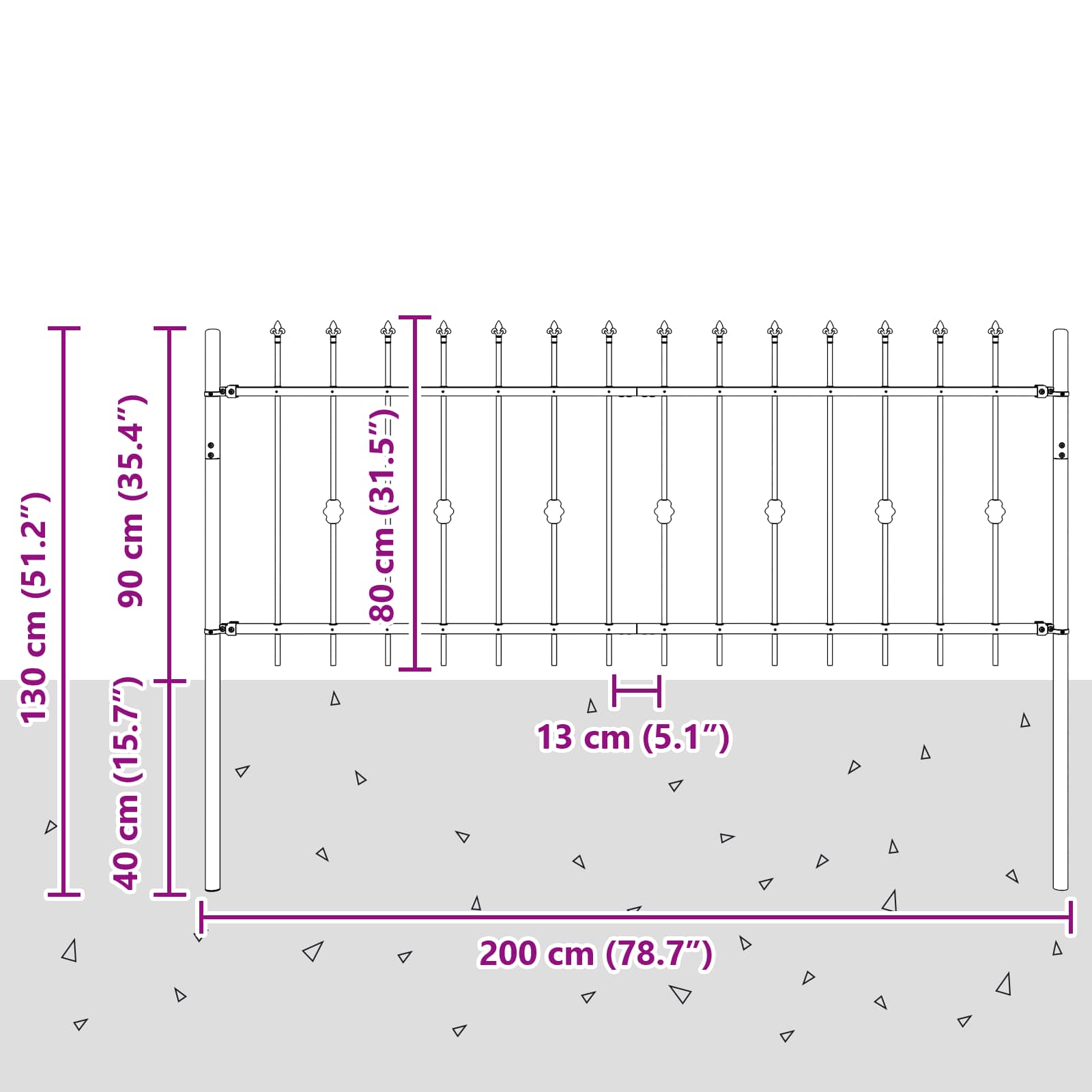 Piikkikaide Asten Musta 200 X 130 Cm Jauhemaalattu Teräs