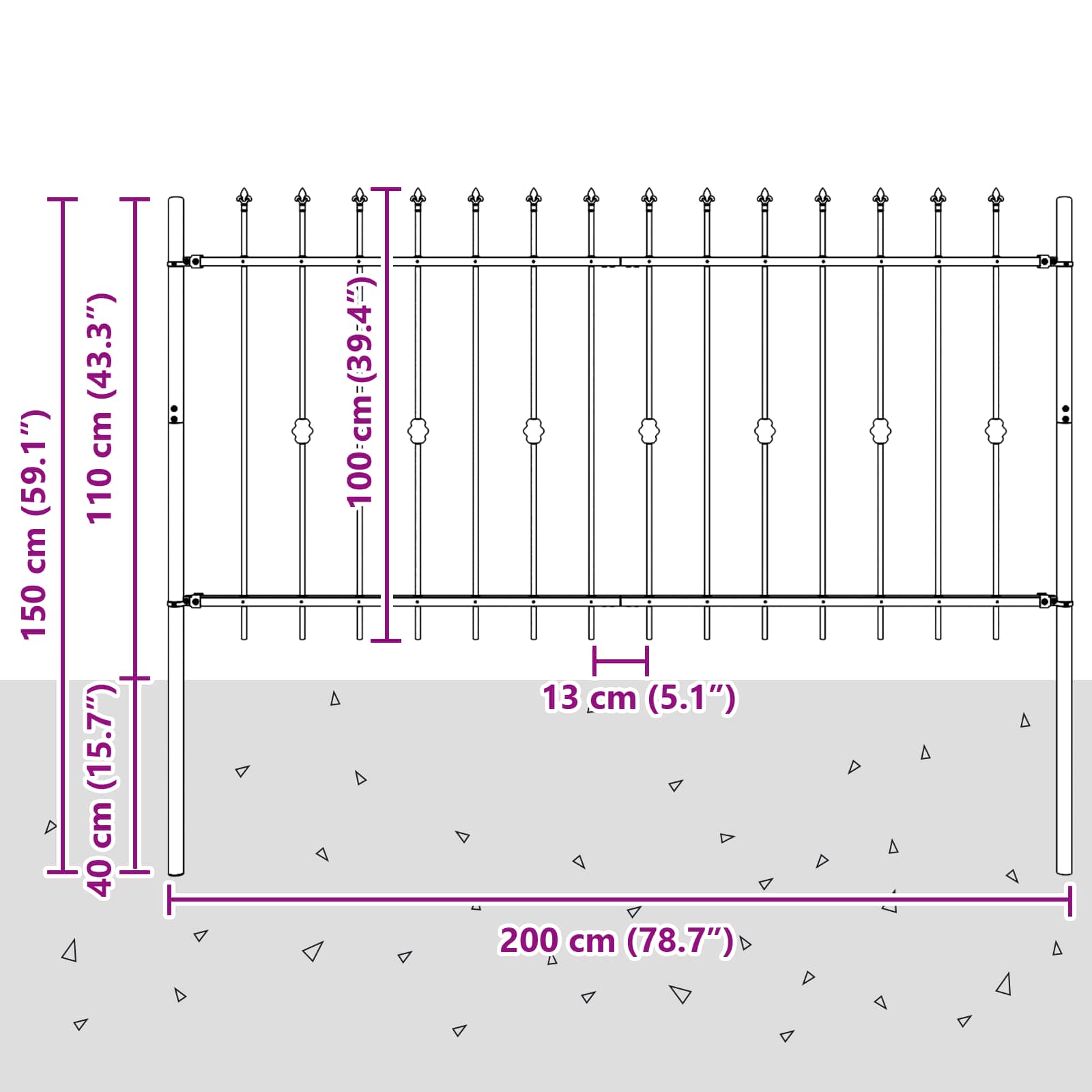 Piikkikaide Asten Musta 200 X 150 Cm Jauhemaalattu Teräs