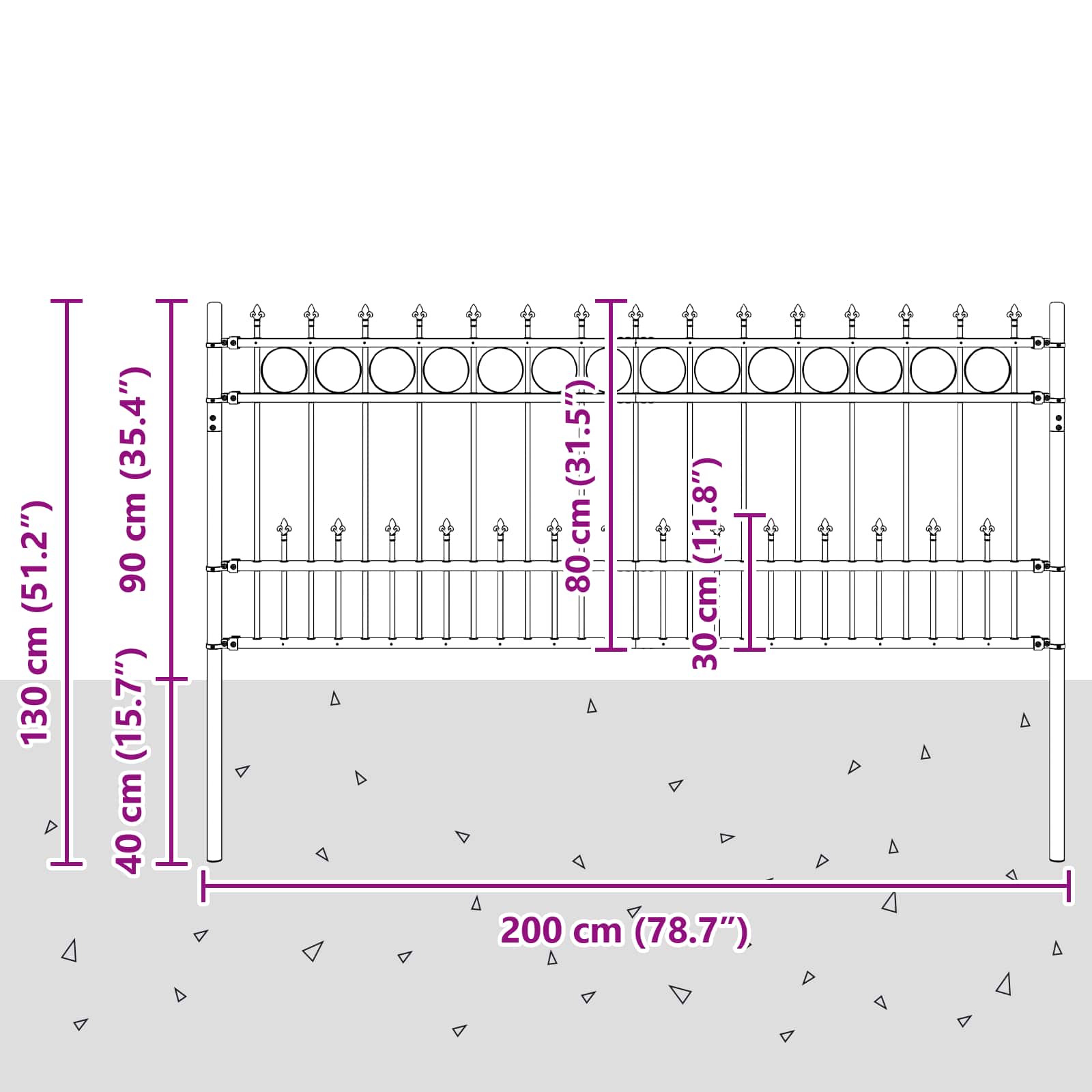 Piikkirenkaallinen Aita Horst Musta
