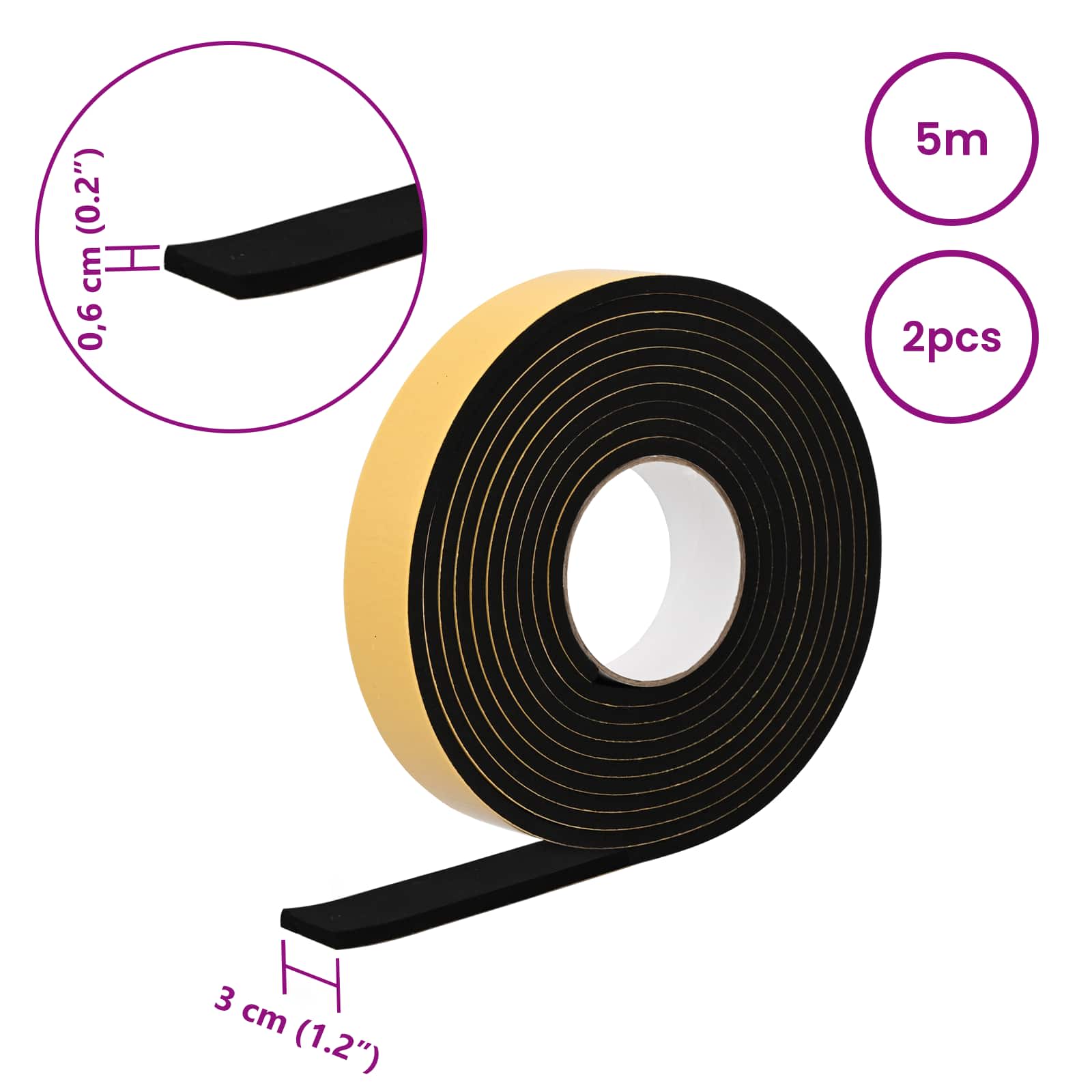 Itsekiinnittyvä Vaahtoteippi 2 Pcs Musta 30Mm X 5M Cr-Vahto